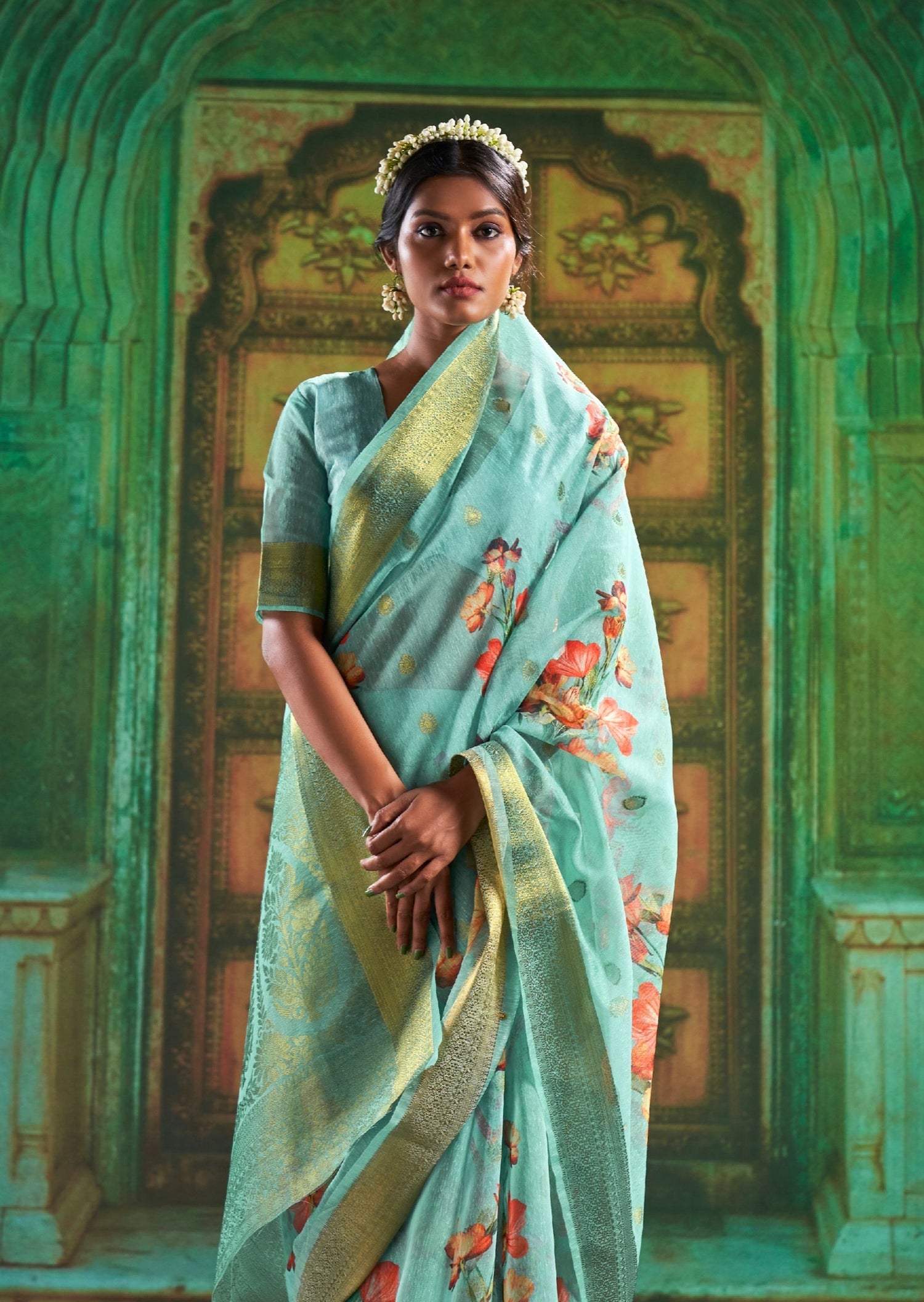 Exclusive pure linen digital printed saree | Advaita Collections