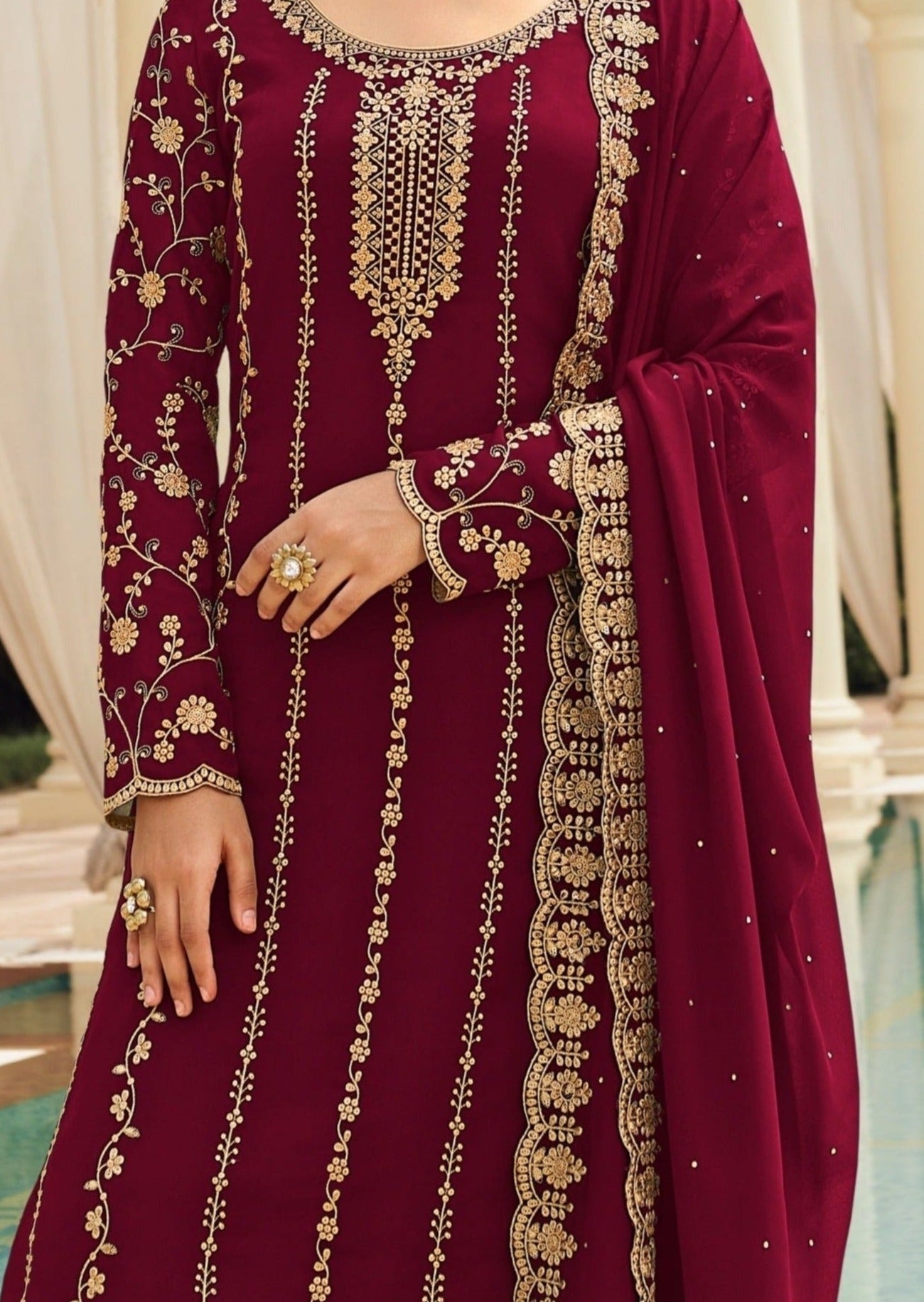 Semi Stitched Georgette Maroon Salwar Suit