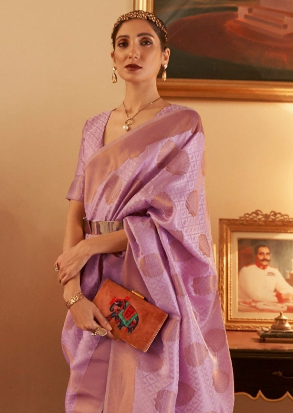 Copper Zari Handloom Silk Lavender Purple Banarasi Saree