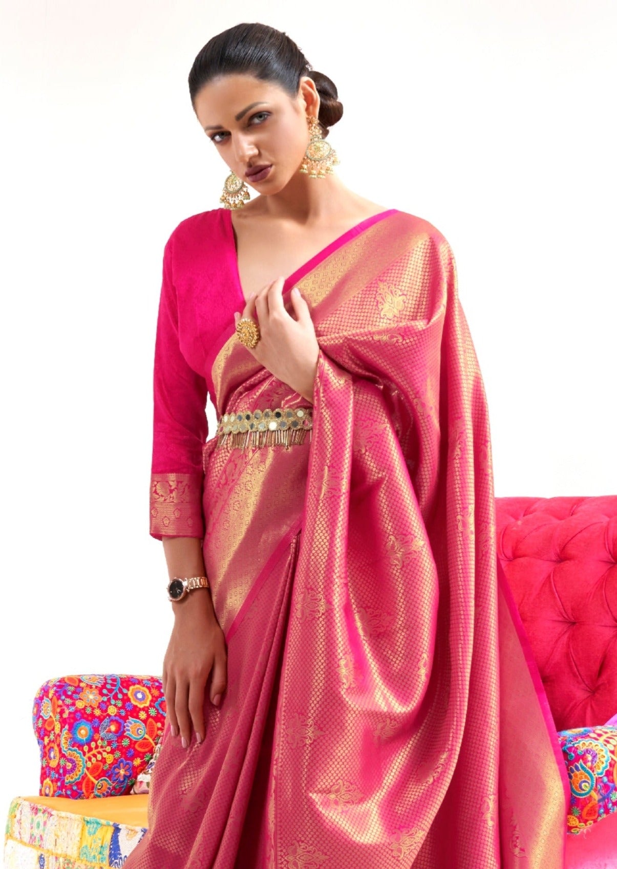 Pure Kanjivaram Silk Rose Pink Saree