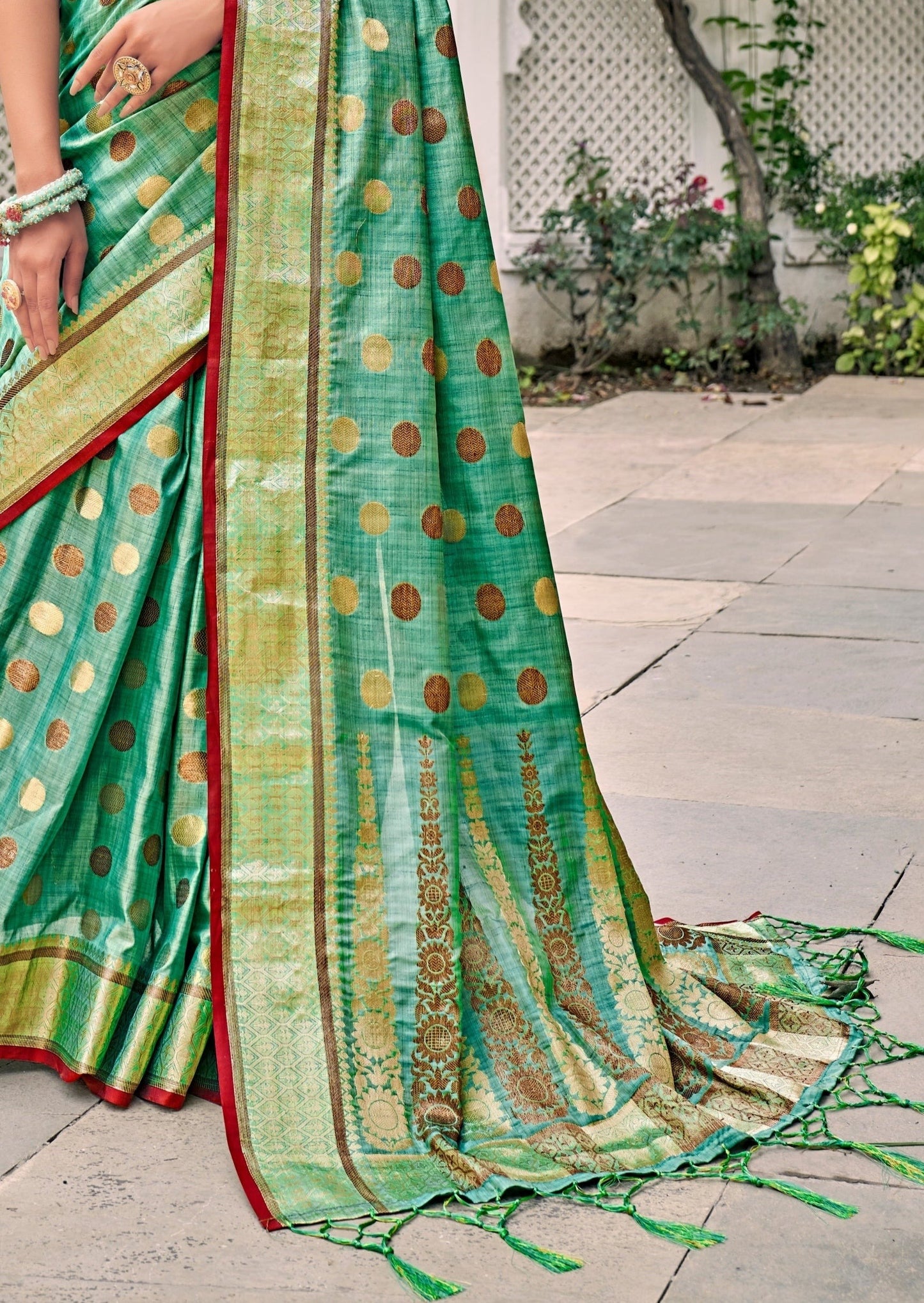 Pure Tussar Silk Green Handloom Saree