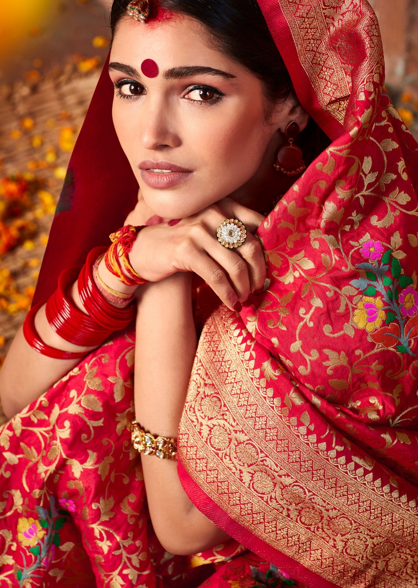 Pure Banarasi Silk Red Bridal Handloom Saree
