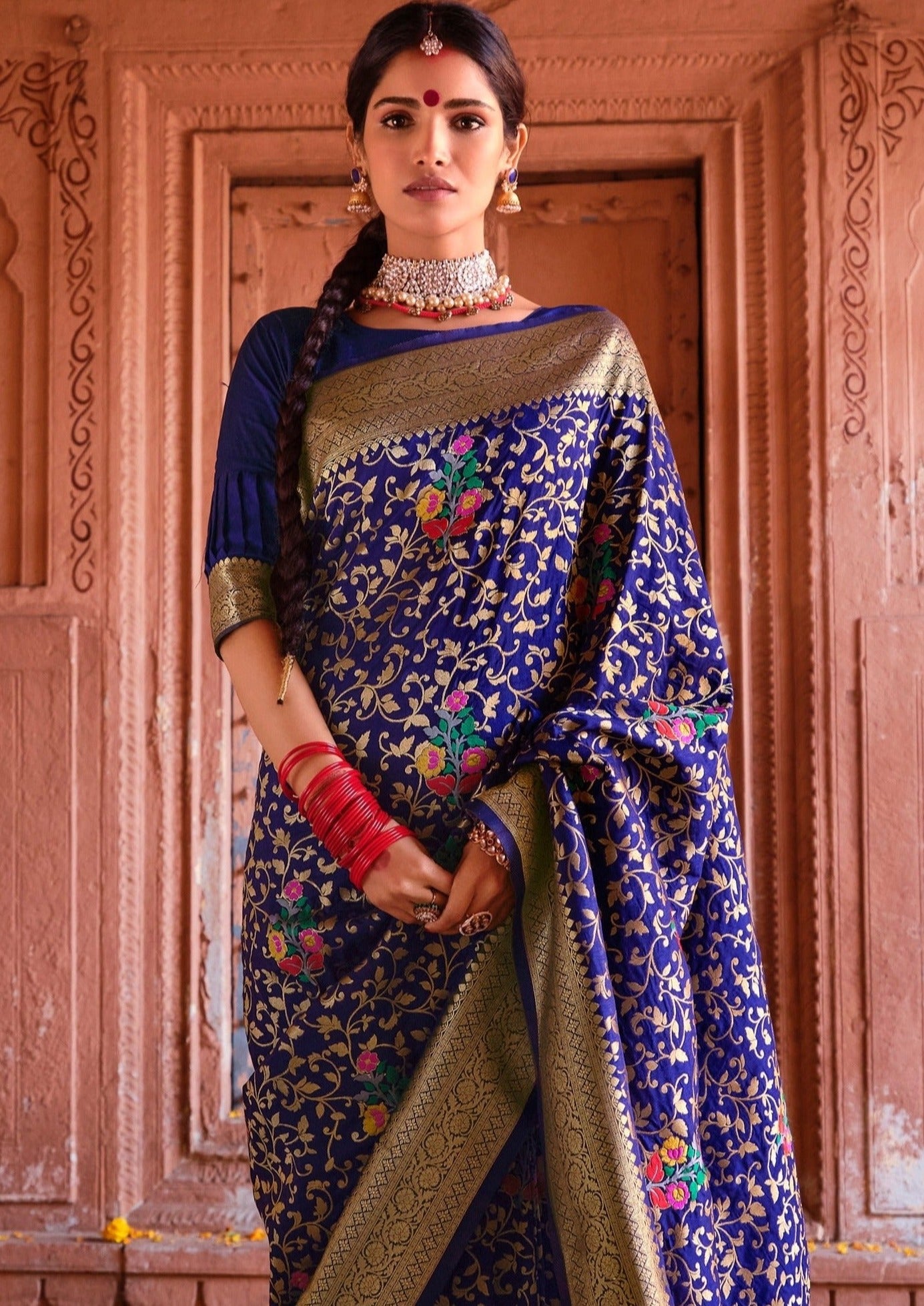 Pure Banarasi Handloom Silk Royal Blue Bridal Saree