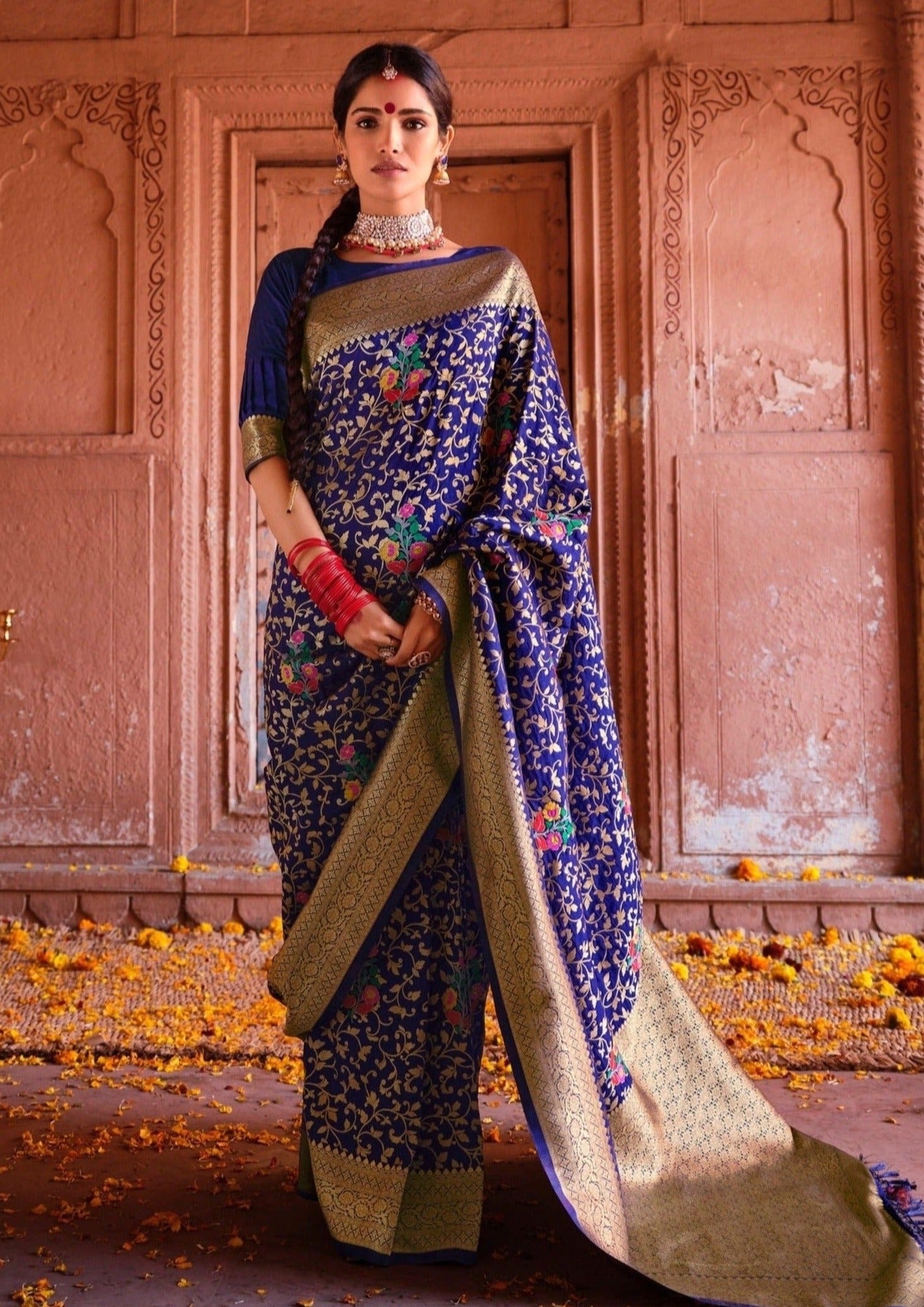 Blue banarasi saree online price india for wedding.