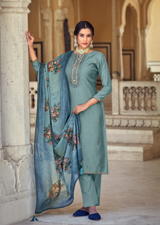 Shaira Cotton Silk Blue Salwaar Suit