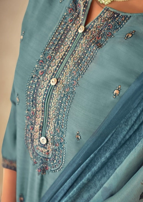 Shaira Cotton Silk Blue Salwaar Suit