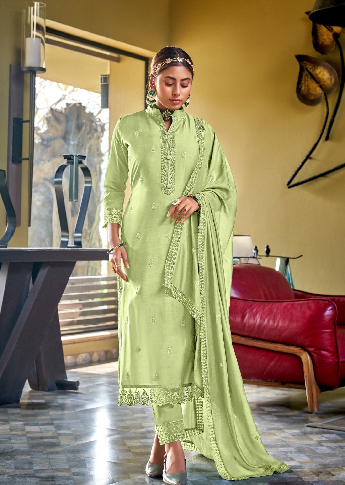 Pure Muslin Green Salwar Suit