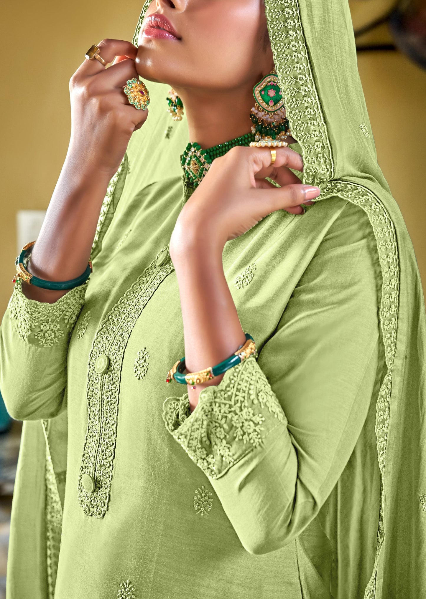 Pure Muslin Green Salwar Suit