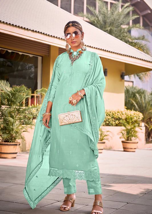 Pure Muslin Aqua Blue Salwar Suit