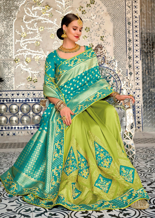 Navneeta Silk Blue and Green Bridal Saree