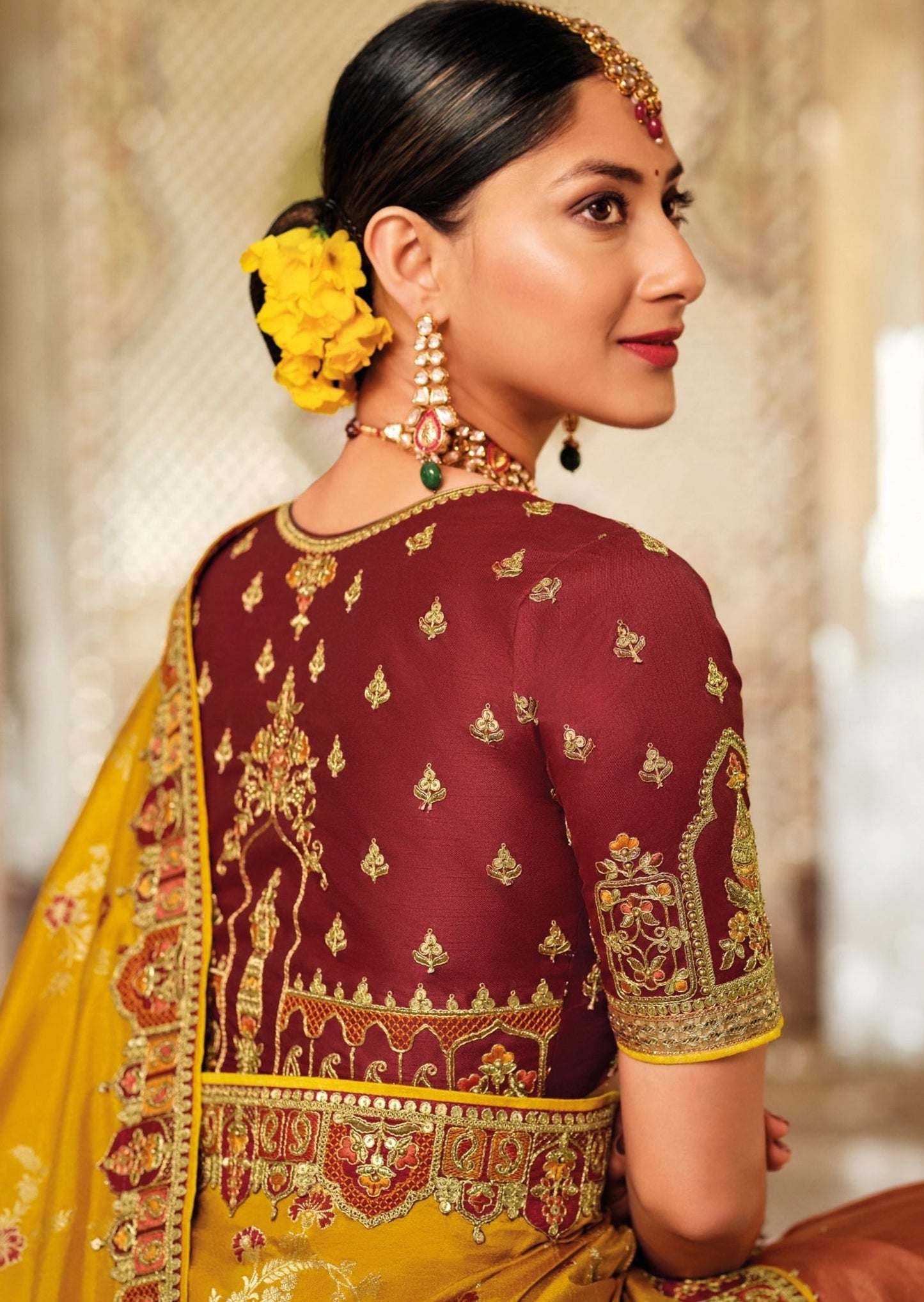 Navneeta Silk Orange and Yellow Bridal Saree