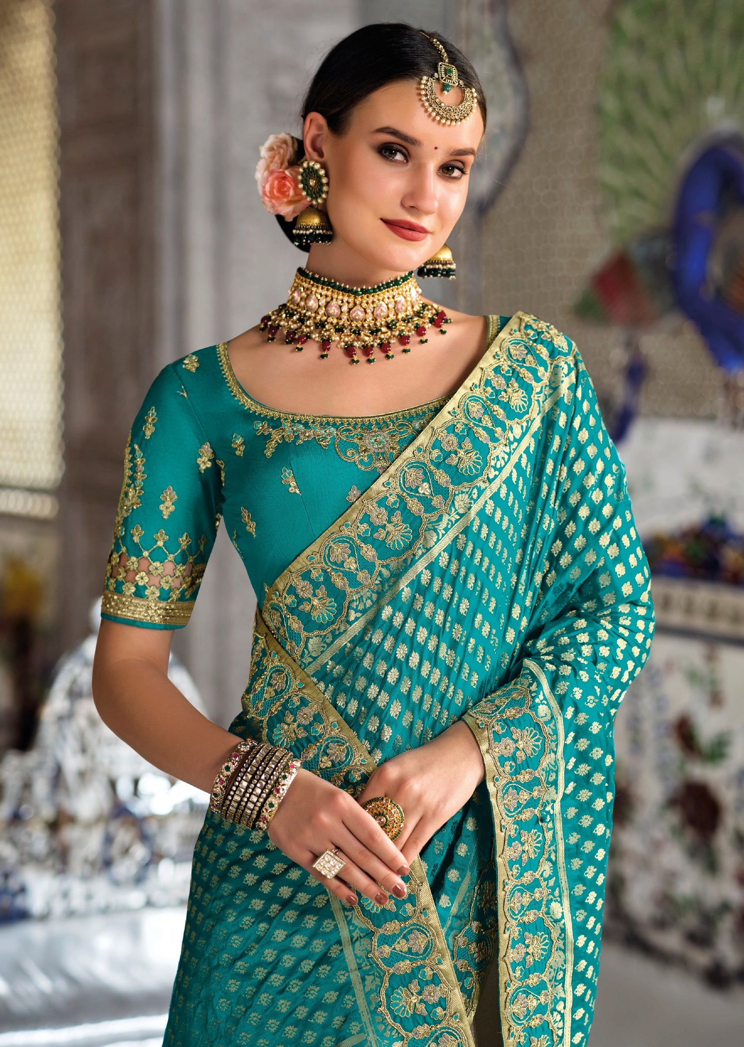 Navneeta Silk Blue and Grey Bridal Saree