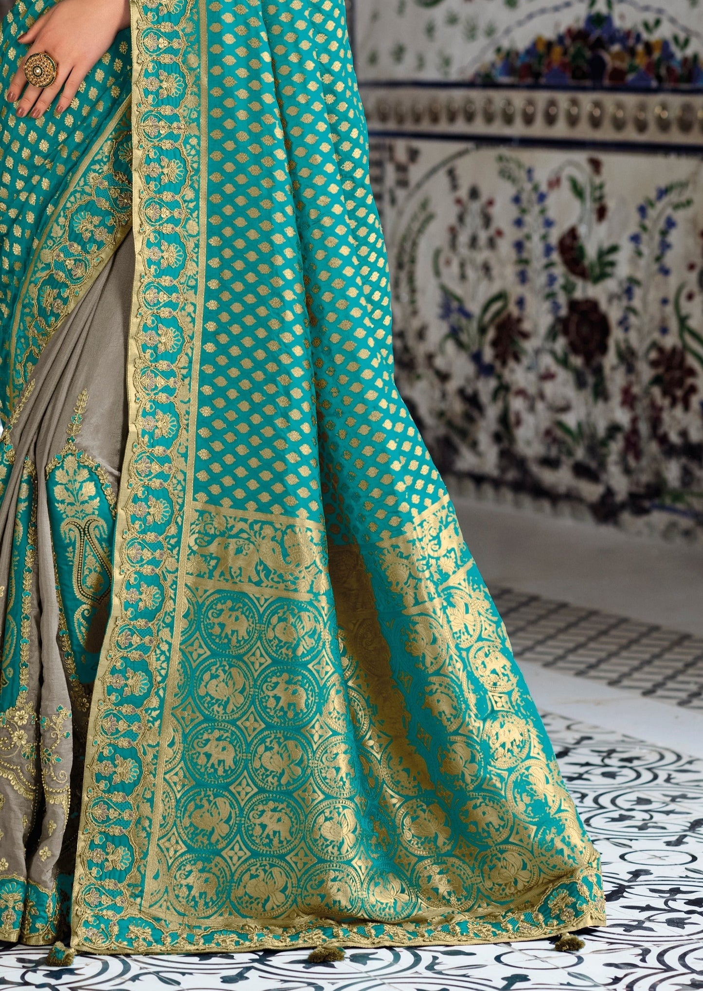 Navneeta Silk Blue and Grey Bridal Saree