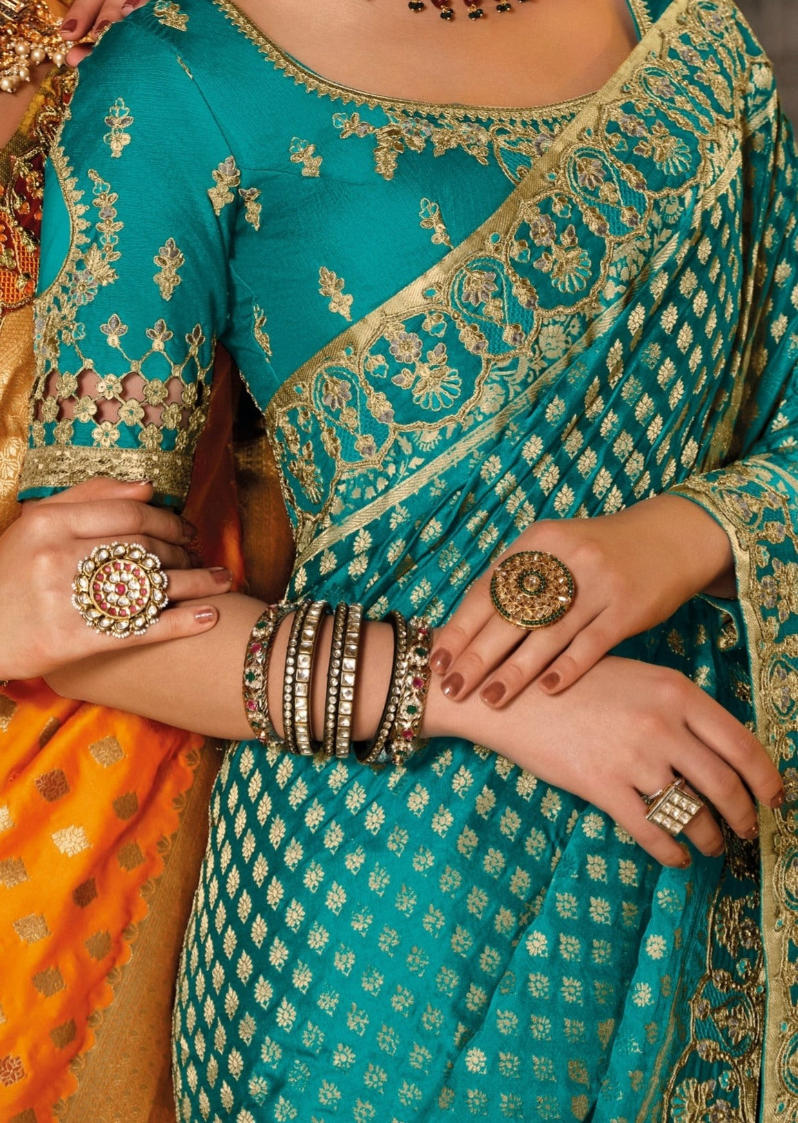 Navneeta Silk Blue and Grey Bridal Saree