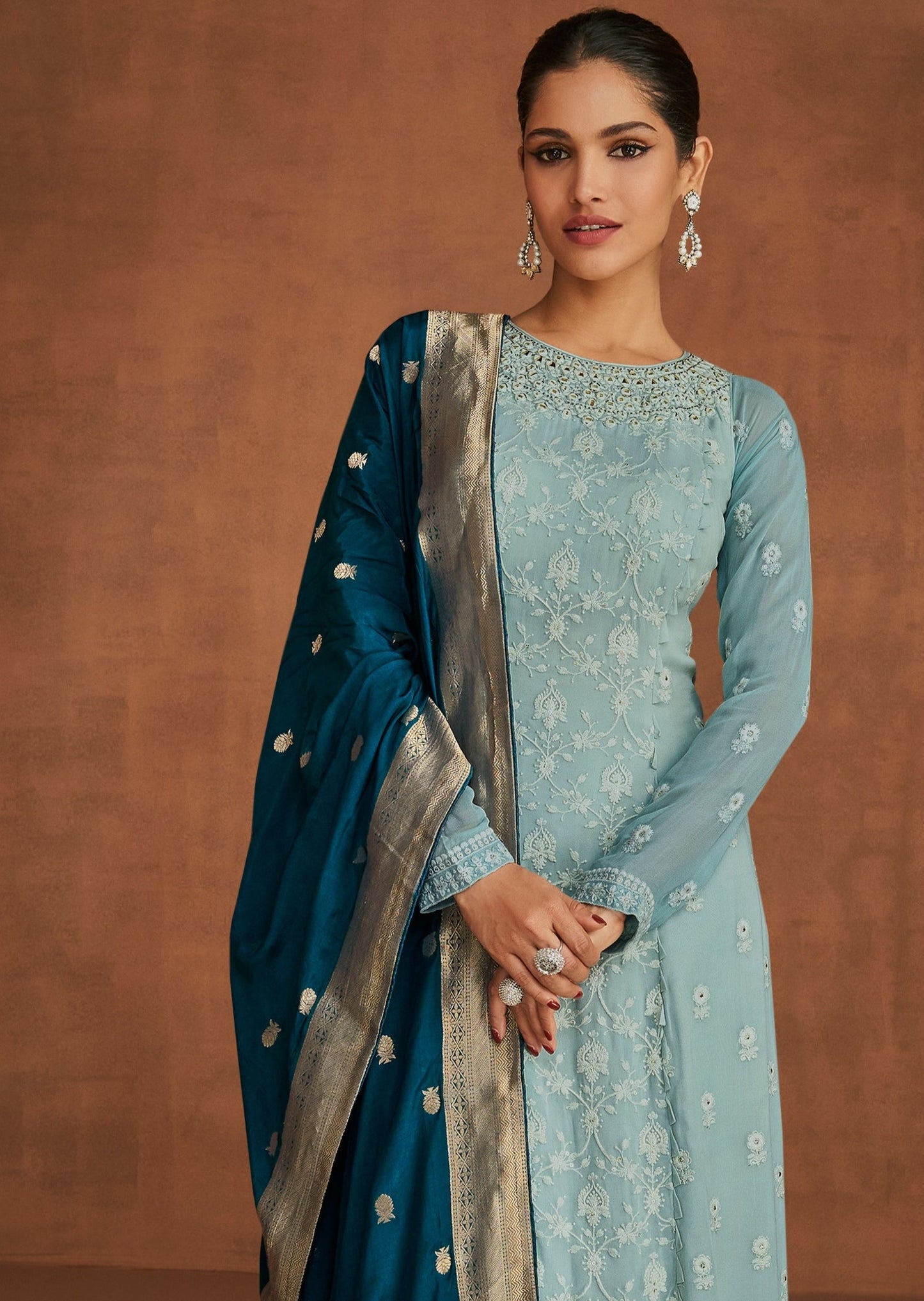 Ramani Georgette Stitched Sky Blue Suit
