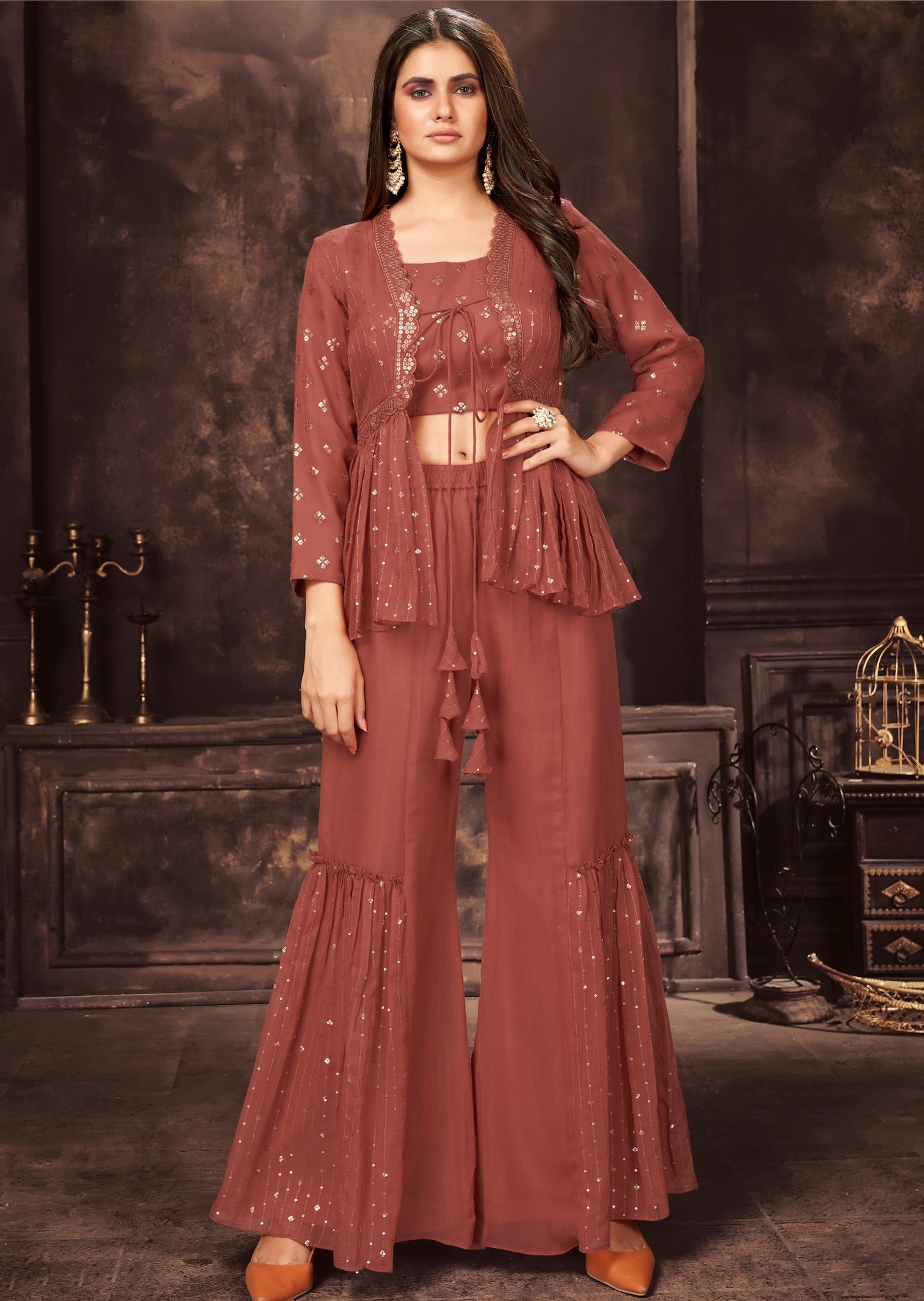 Coral Brown Readymade Parallel Suit