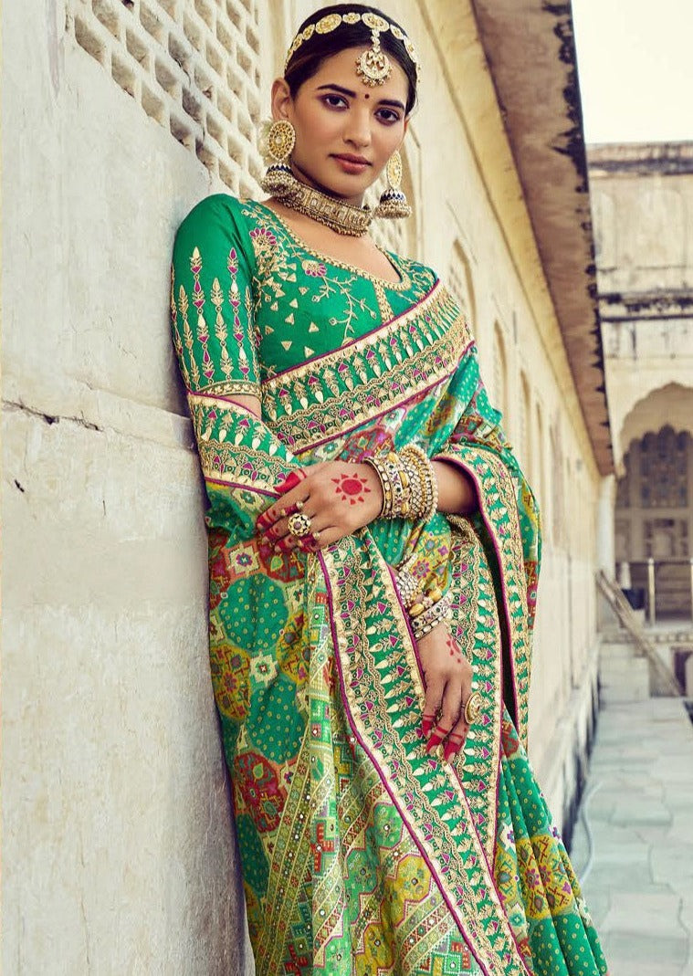 Banarasi Patola Silk Emerald Green Bridal Saree