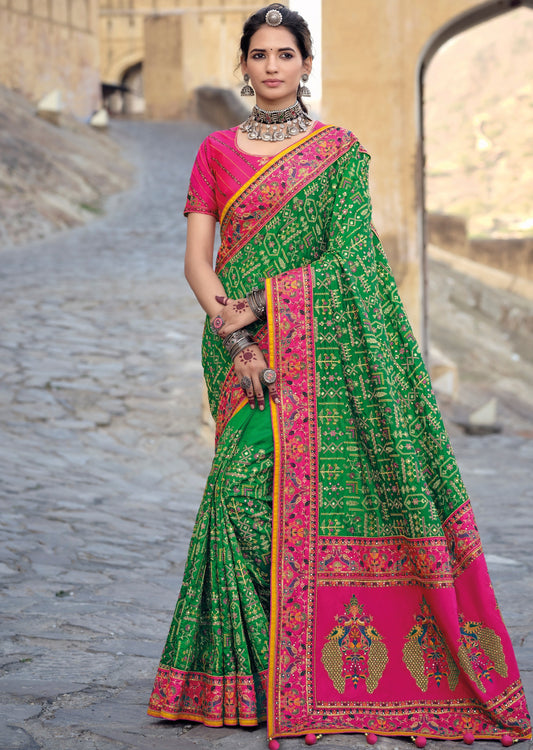 Banarasi Silk Kutchi Green Saree