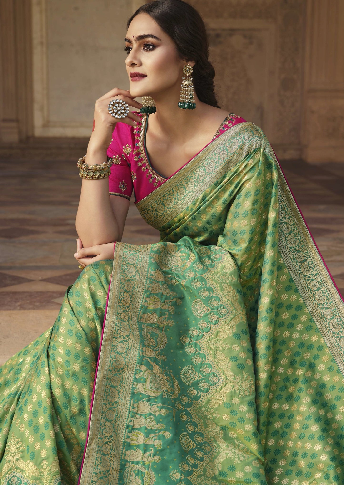 Pure Banarasi Soft Silk Green Handloom Saree