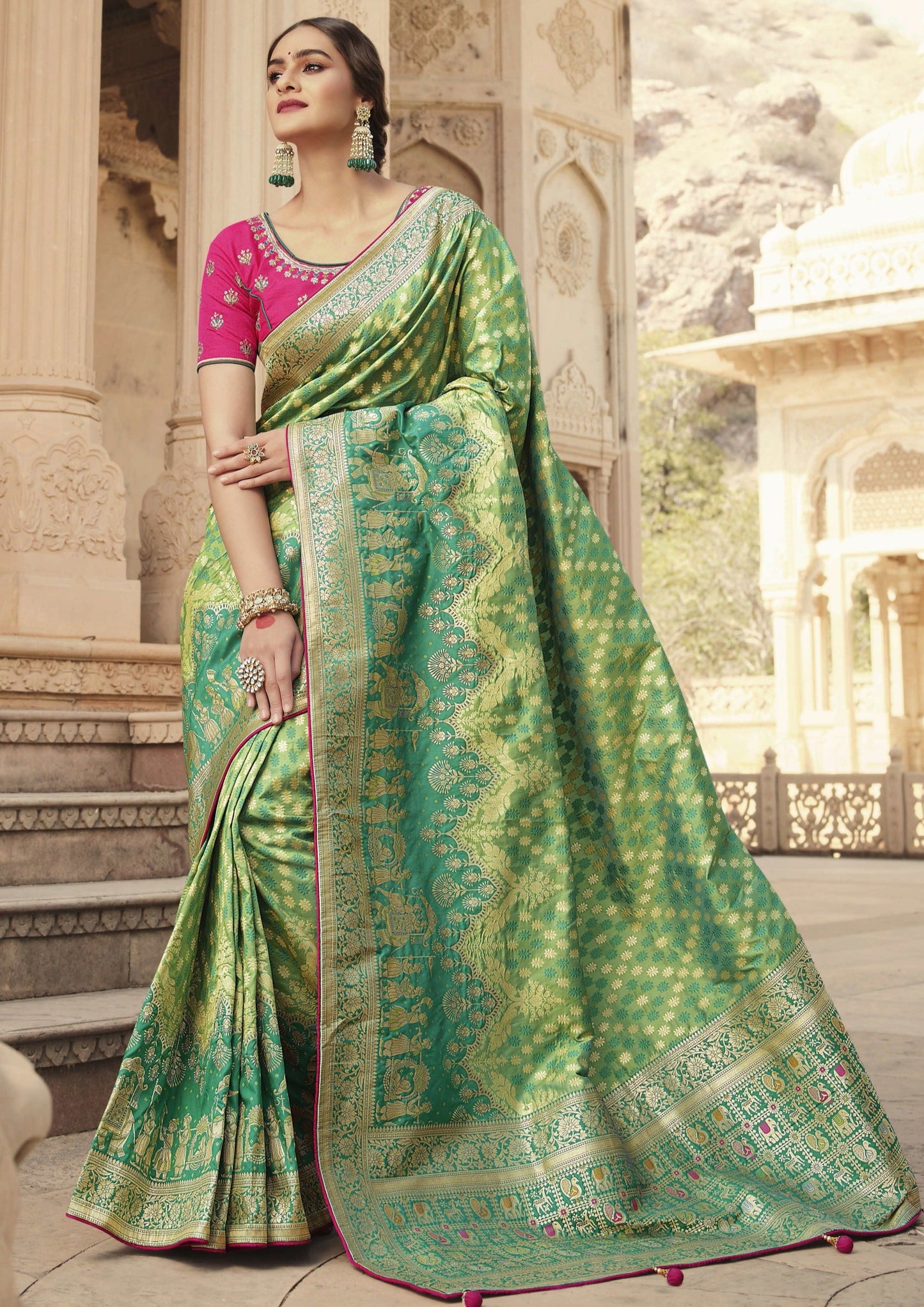 Pure Banarasi Soft Silk Green Handloom Saree