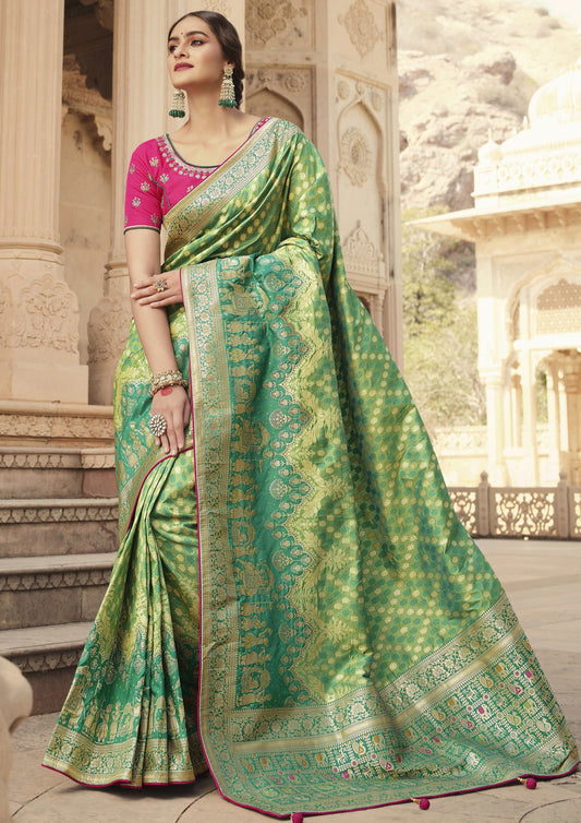 Parrot Green Handloom Cotton Saree