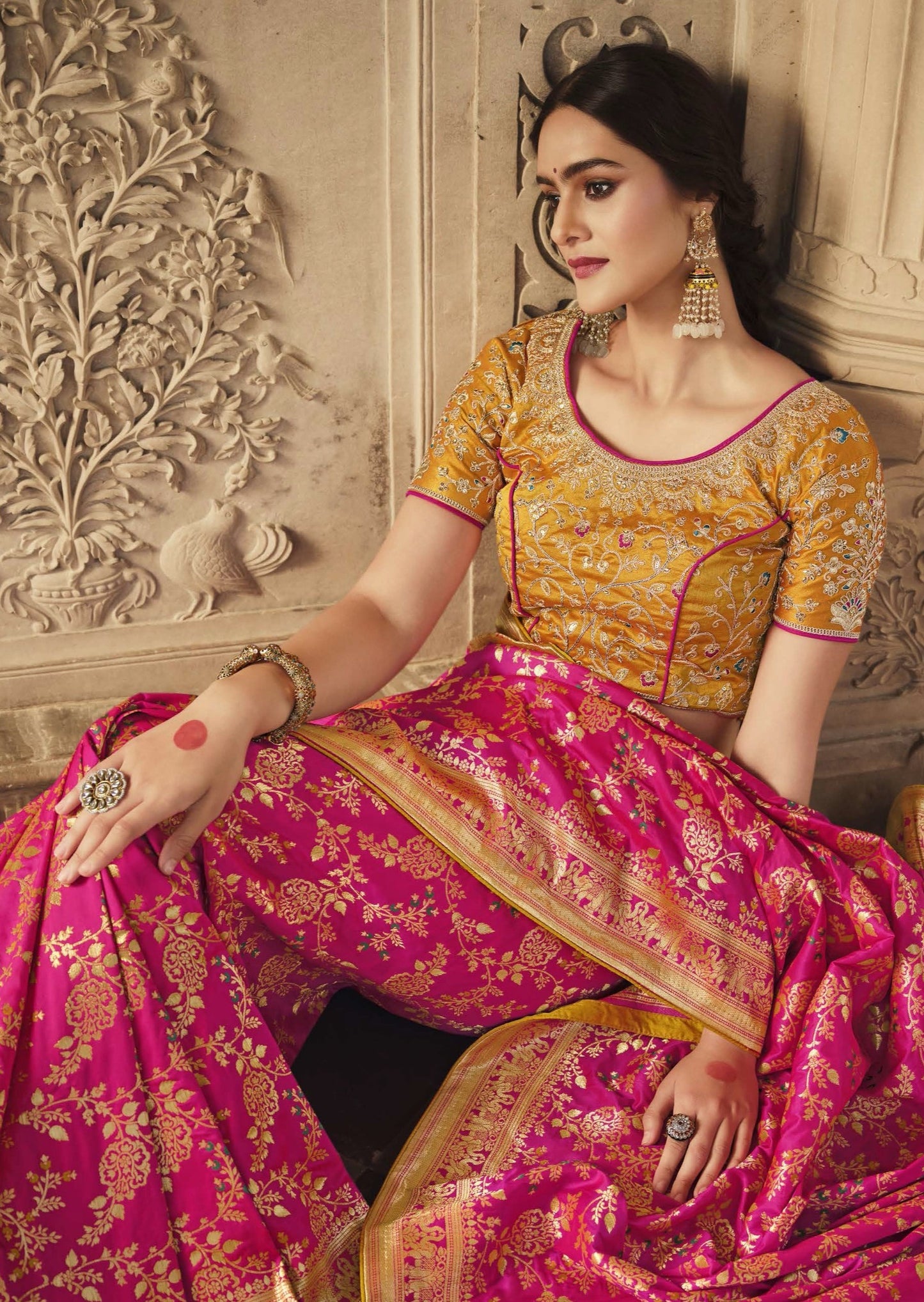 Pure Banarasi Silk Bridal Pink Handloom Saree