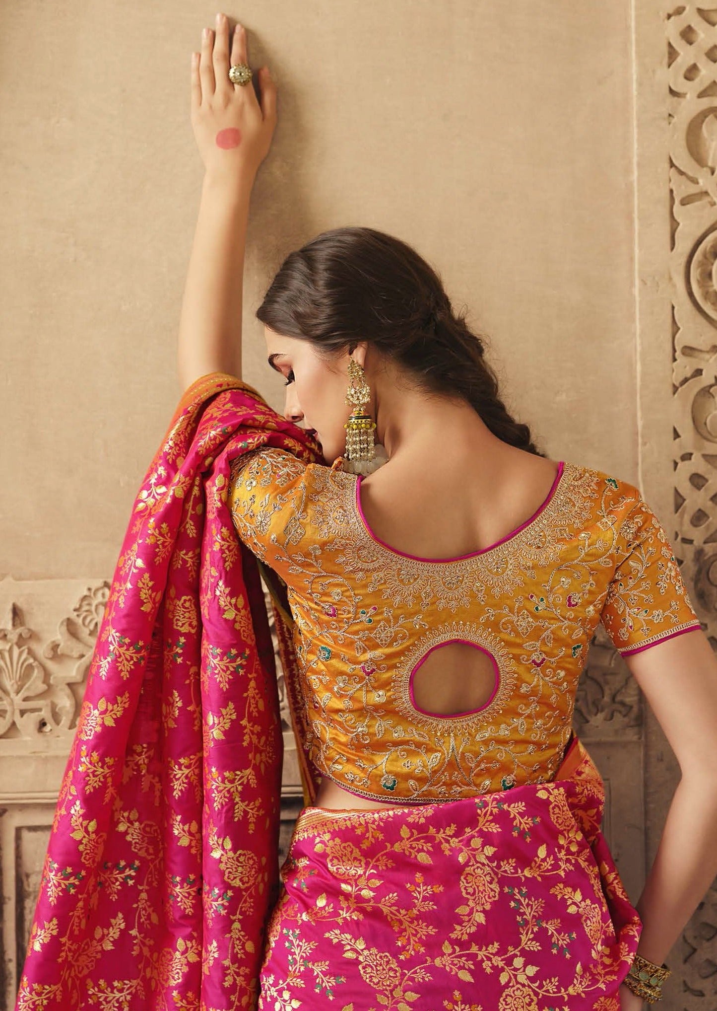 Pure Banarasi Silk Bridal Pink Handloom Saree