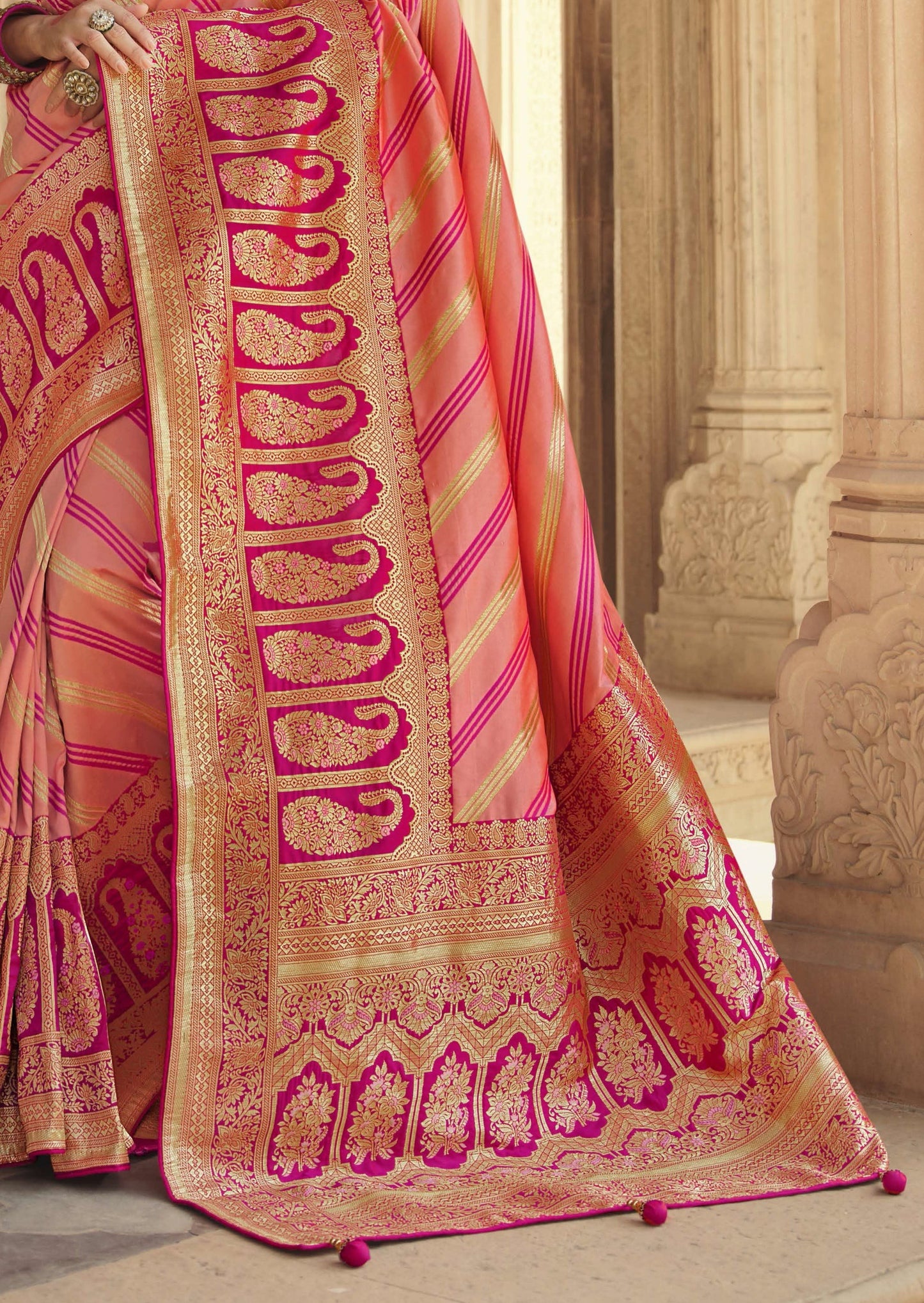 Pure Banarasi Silk Bridal Saree (Peach & Pink)