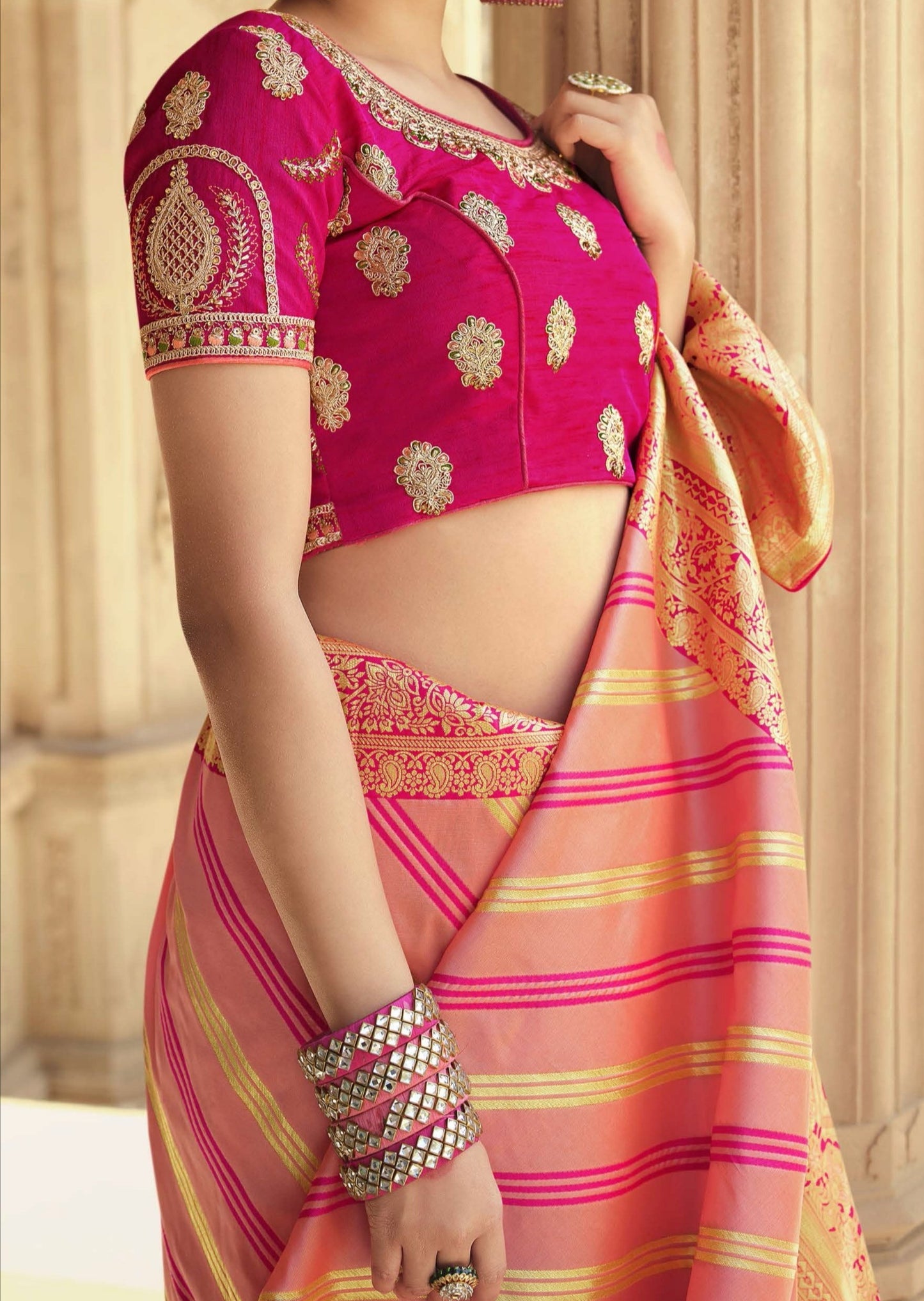 Pure Banarasi Silk Bridal Saree (Peach & Pink)