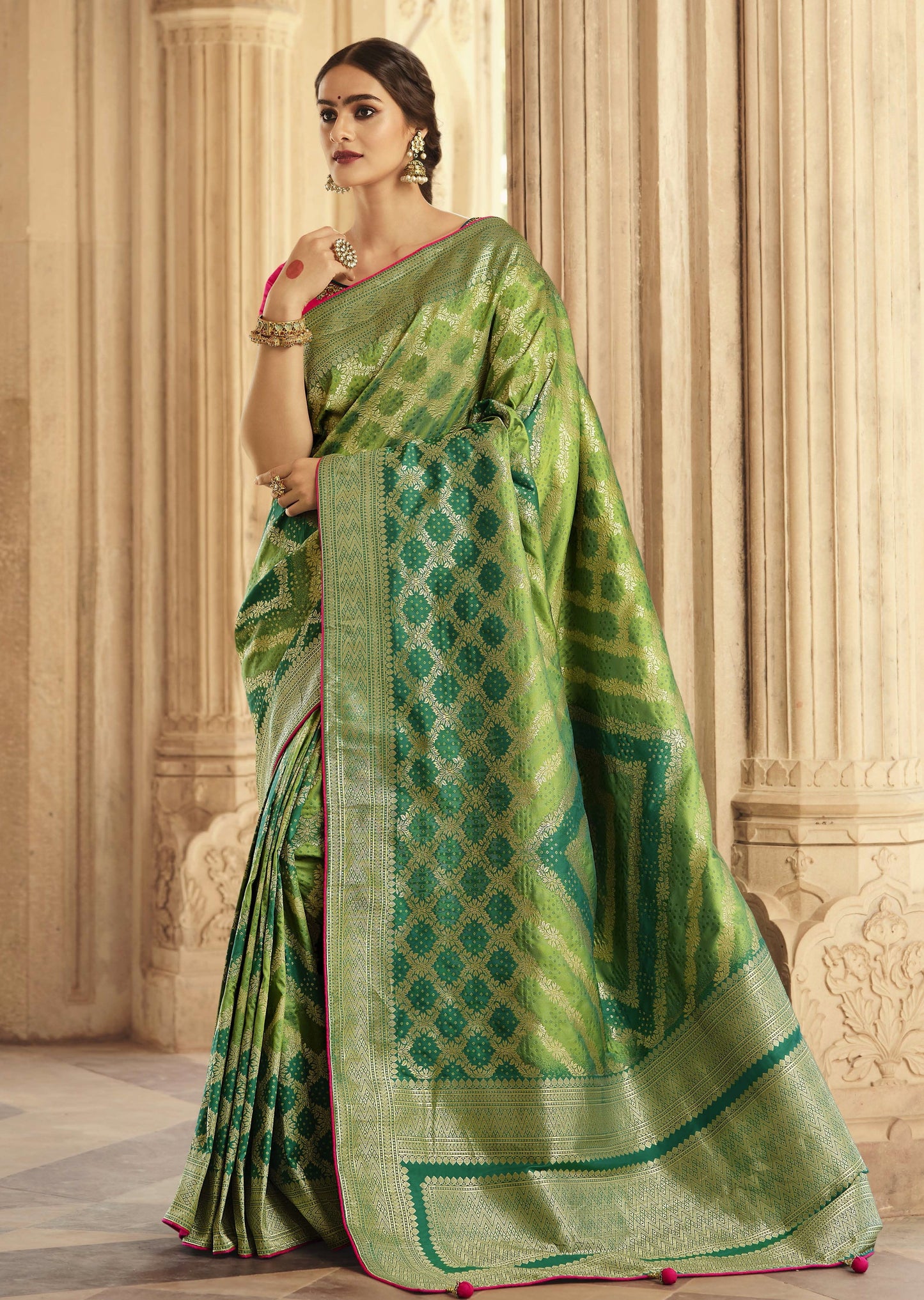 Pure Banarasi Silk Bridal Green Handloom Saree