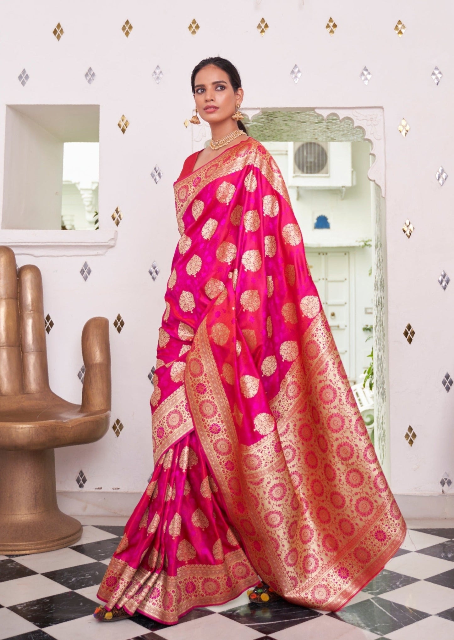 Pure Banarasi Silk Hot Pink Saree