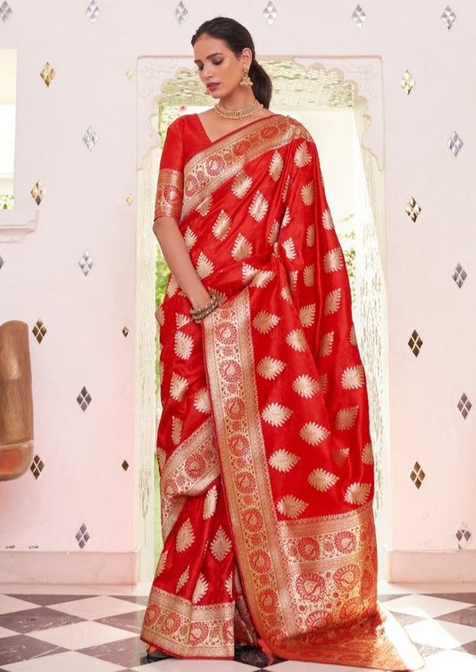 Red banarasi saree online shopping for bride with price.
