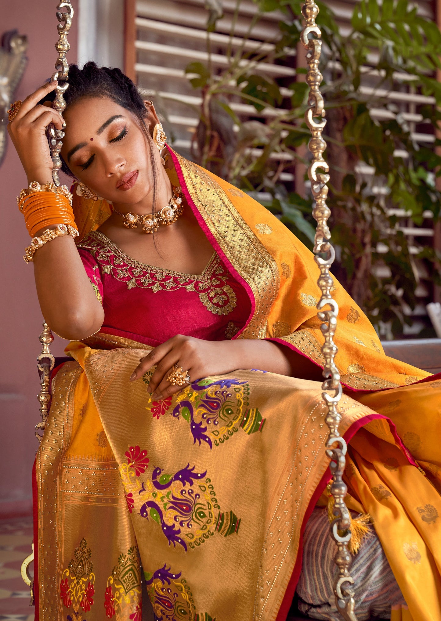 Pure Silk Yellow Paithani Saree with Two Blouses