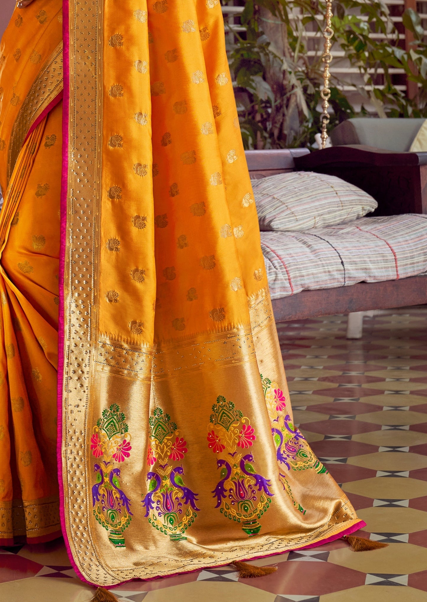 Pure Silk Yellow Paithani Saree with Two Blouses
