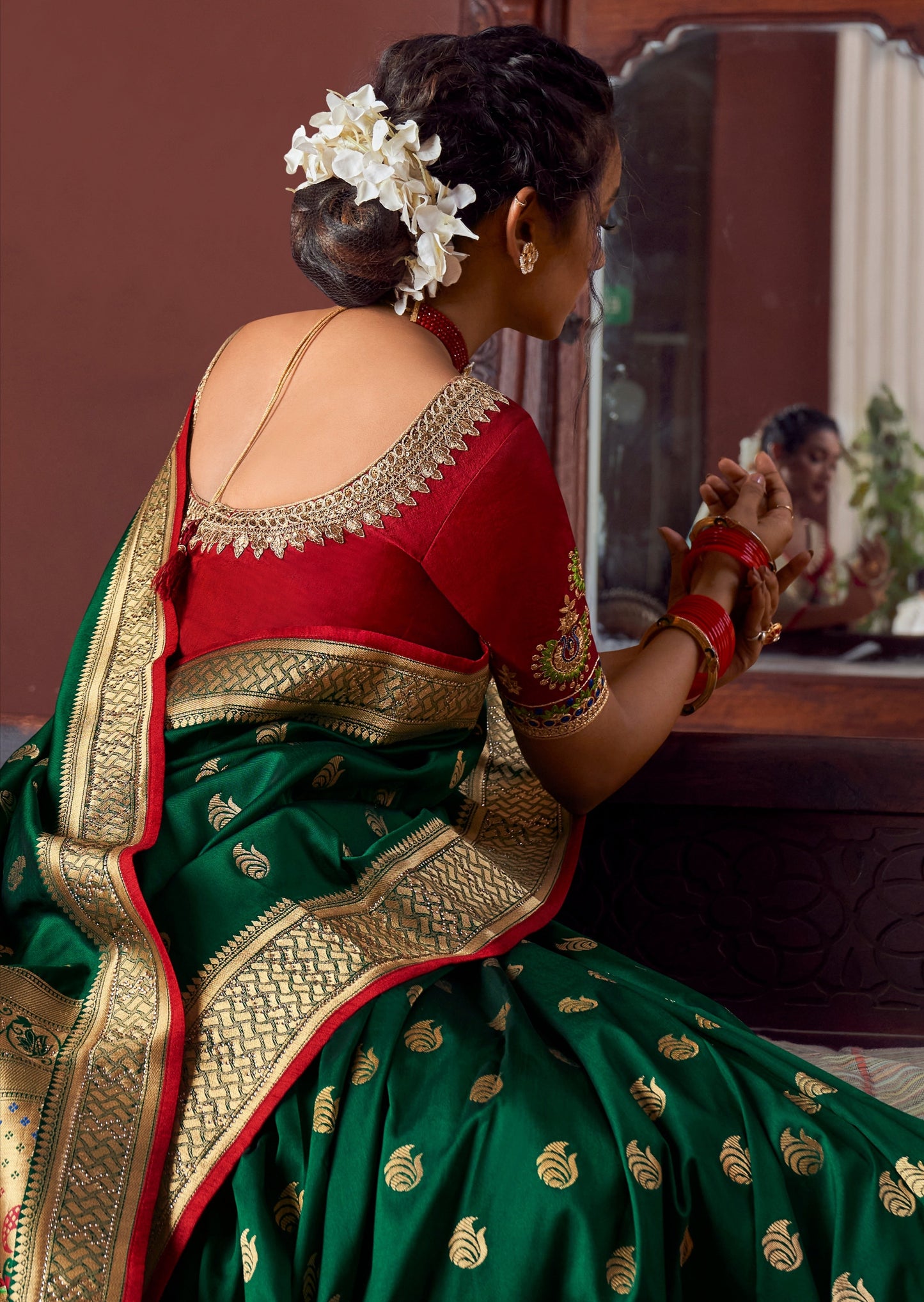 Pure Silk Green Paithani Saree with Two Blouses