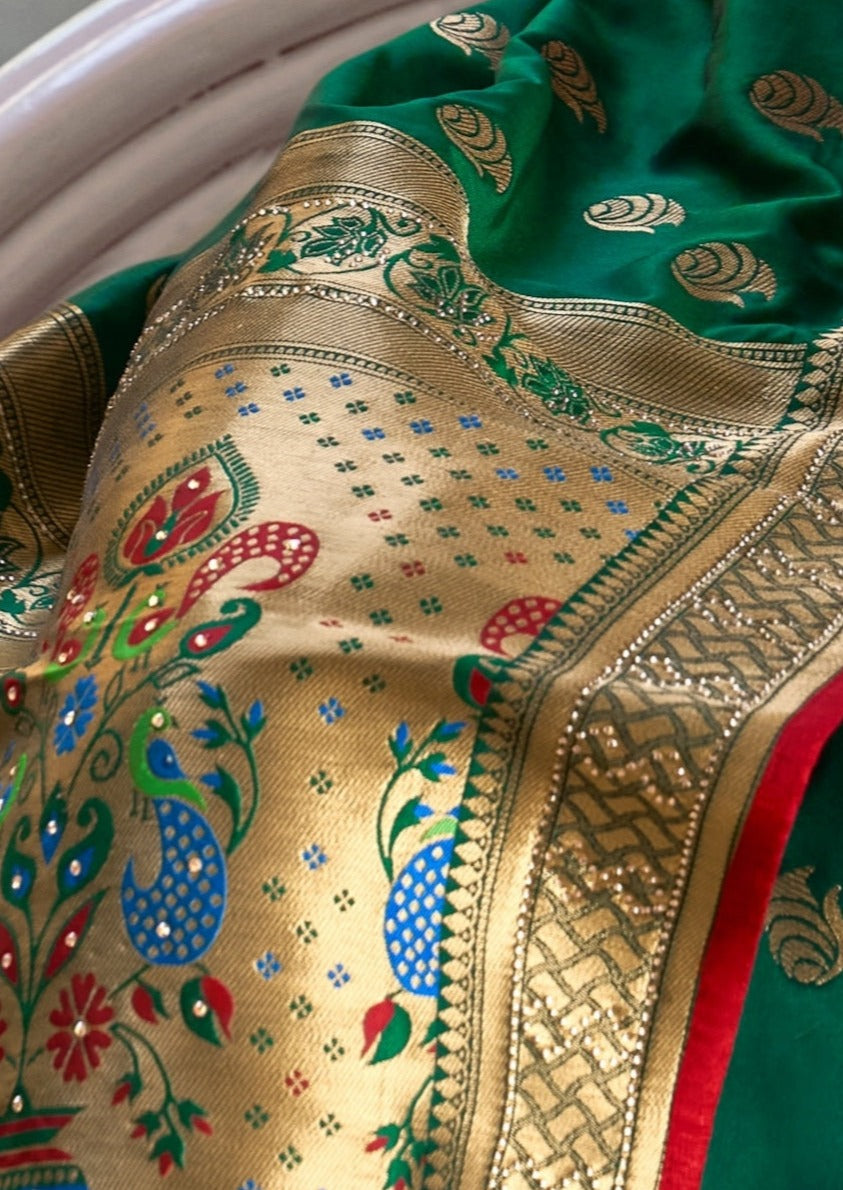 Pure Silk Green Paithani Saree with Two Blouses