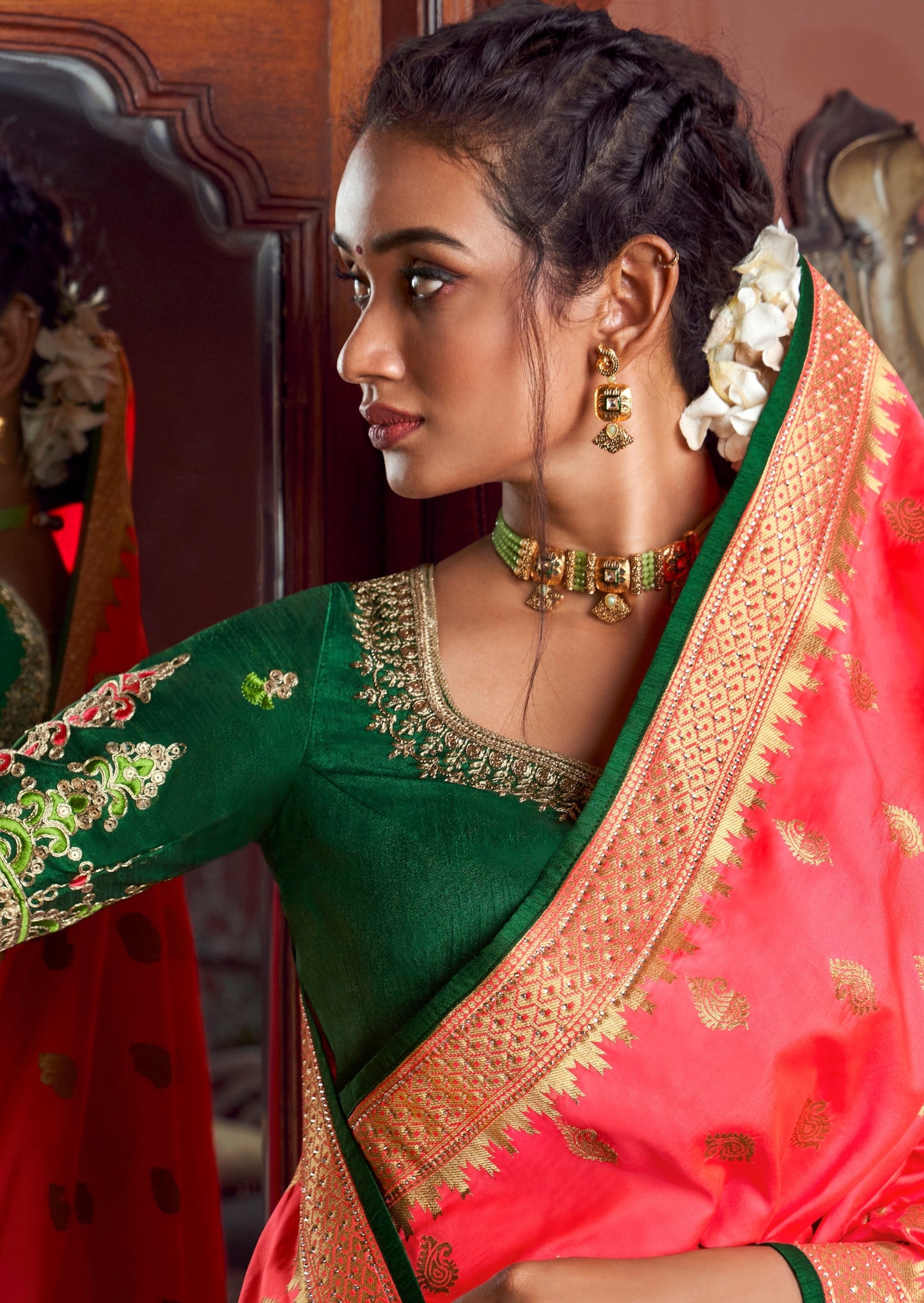 Pure Silk Orange Paithani Saree with Two Blouses