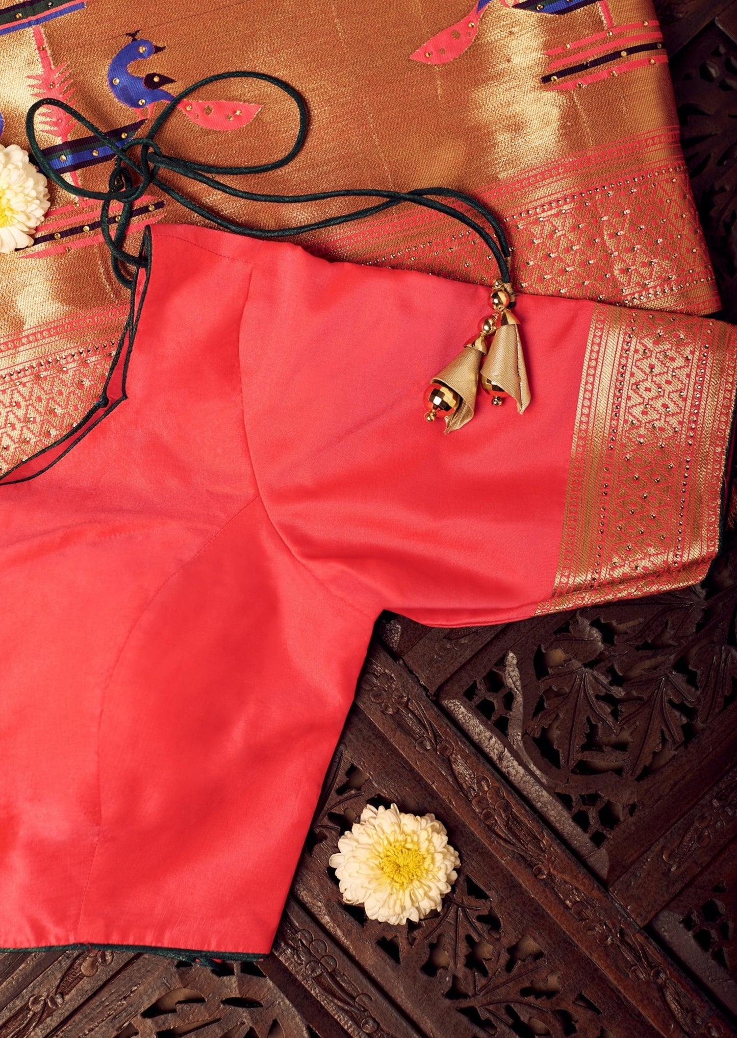 Pure Silk Orange Paithani Saree with Two Blouses