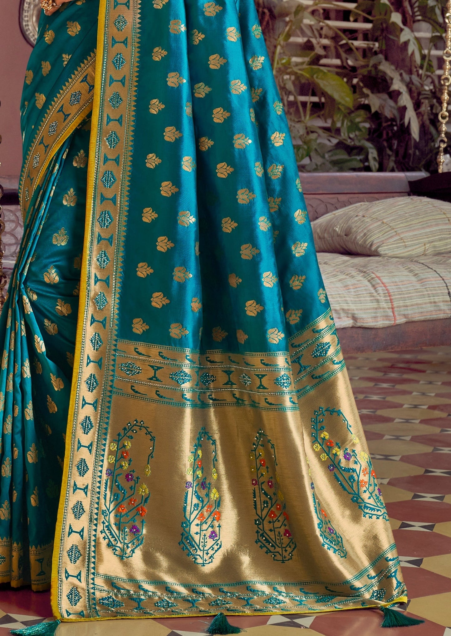 Pure Silk Blue Paithani Saree with Two Blouses