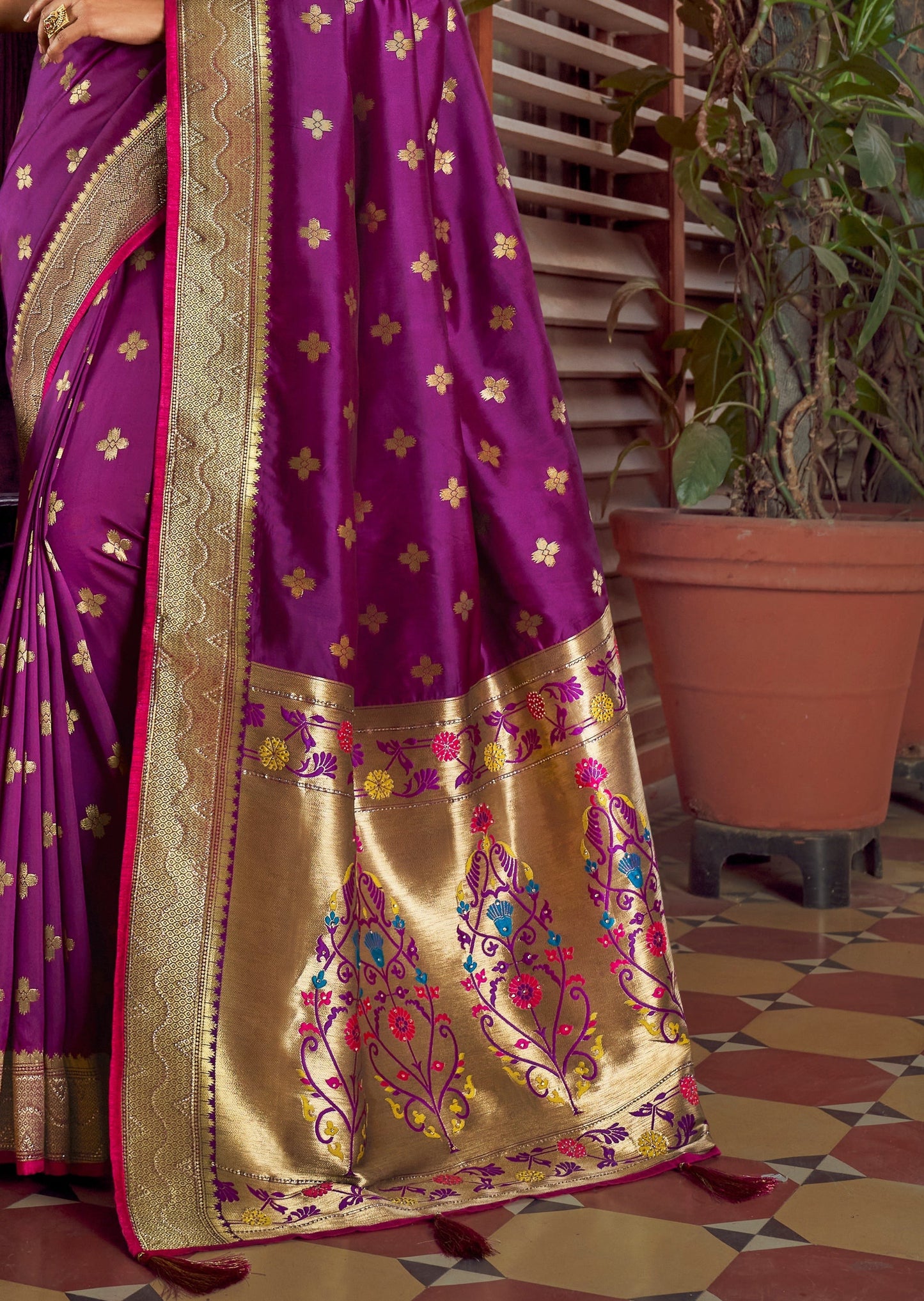 Pure Silk Magenta Pink Paithani Saree with Two Blouses