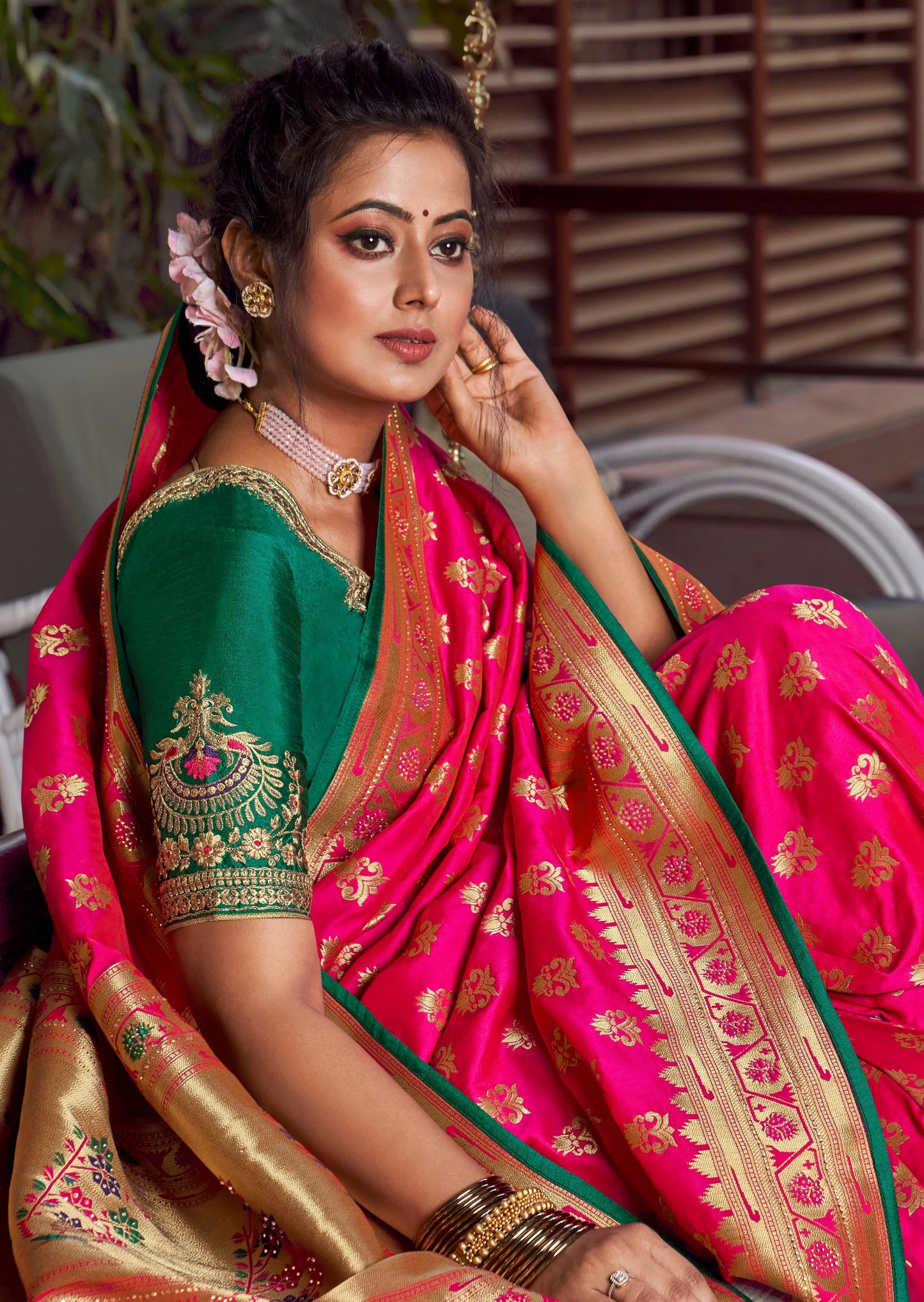 Pure Silk Hot Pink Paithani Saree with Two Blouses
