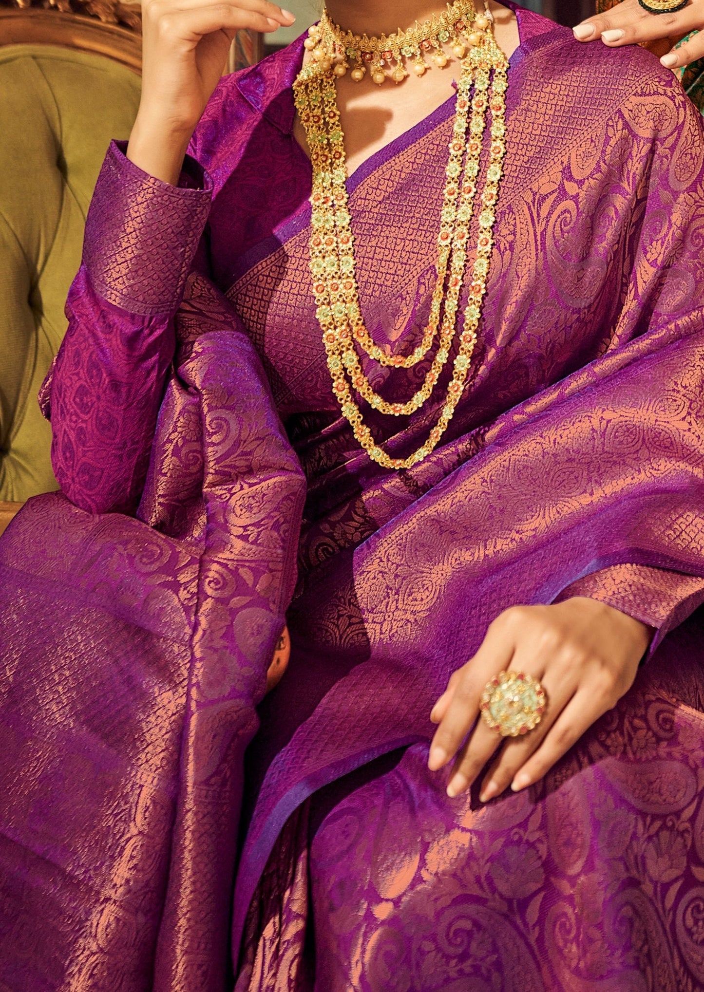 Handloom Silk Magenta Pink Kanjivaram Bridal Saree