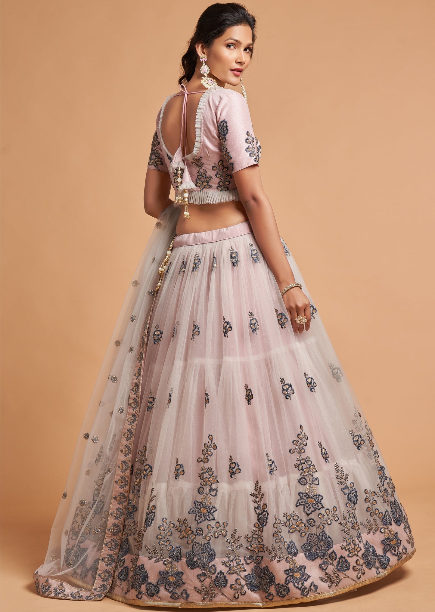 Designer Bridal Lehenga (Powder Pink and Grey)