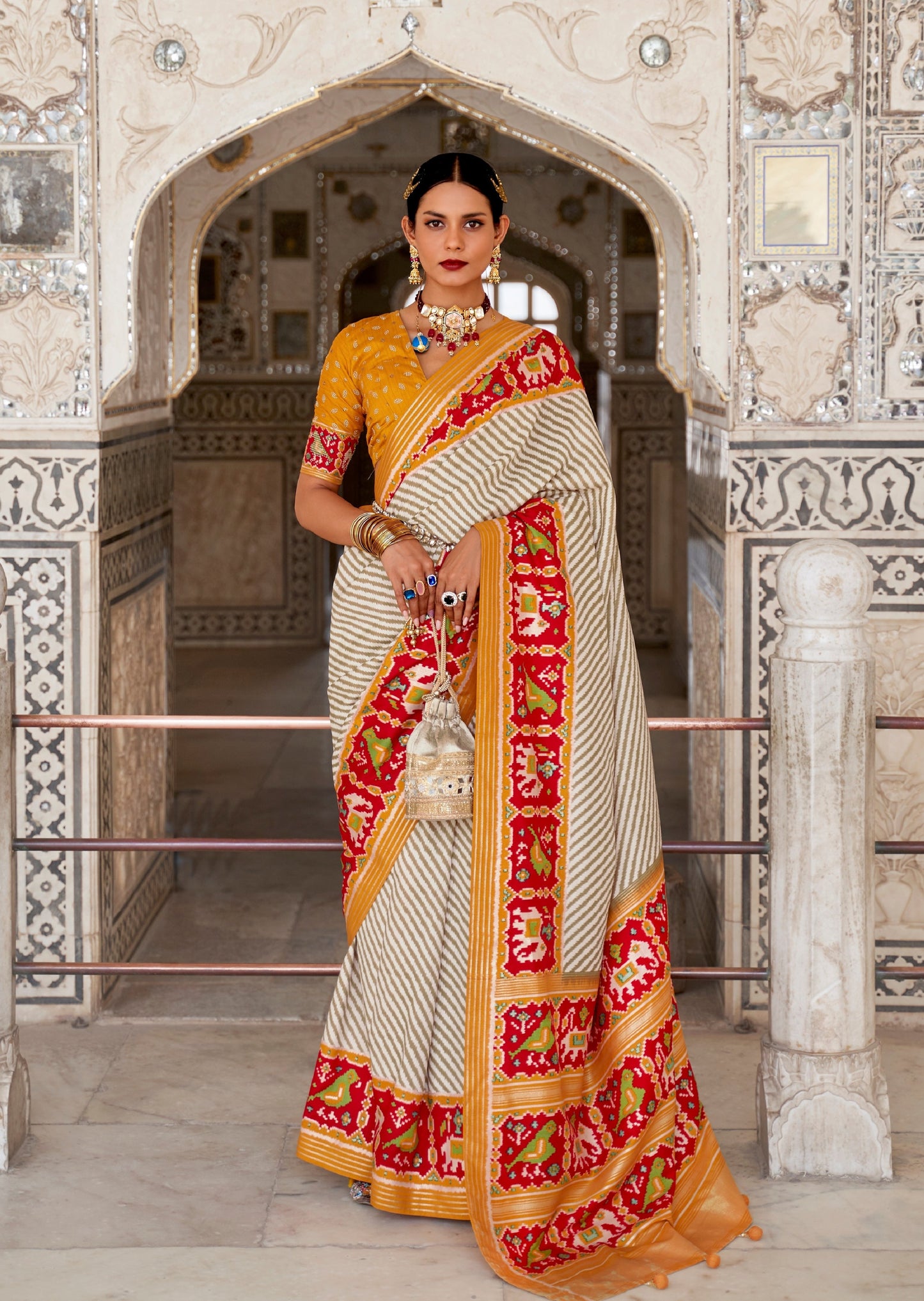 Patan Patola Silk White and Yellow Saree