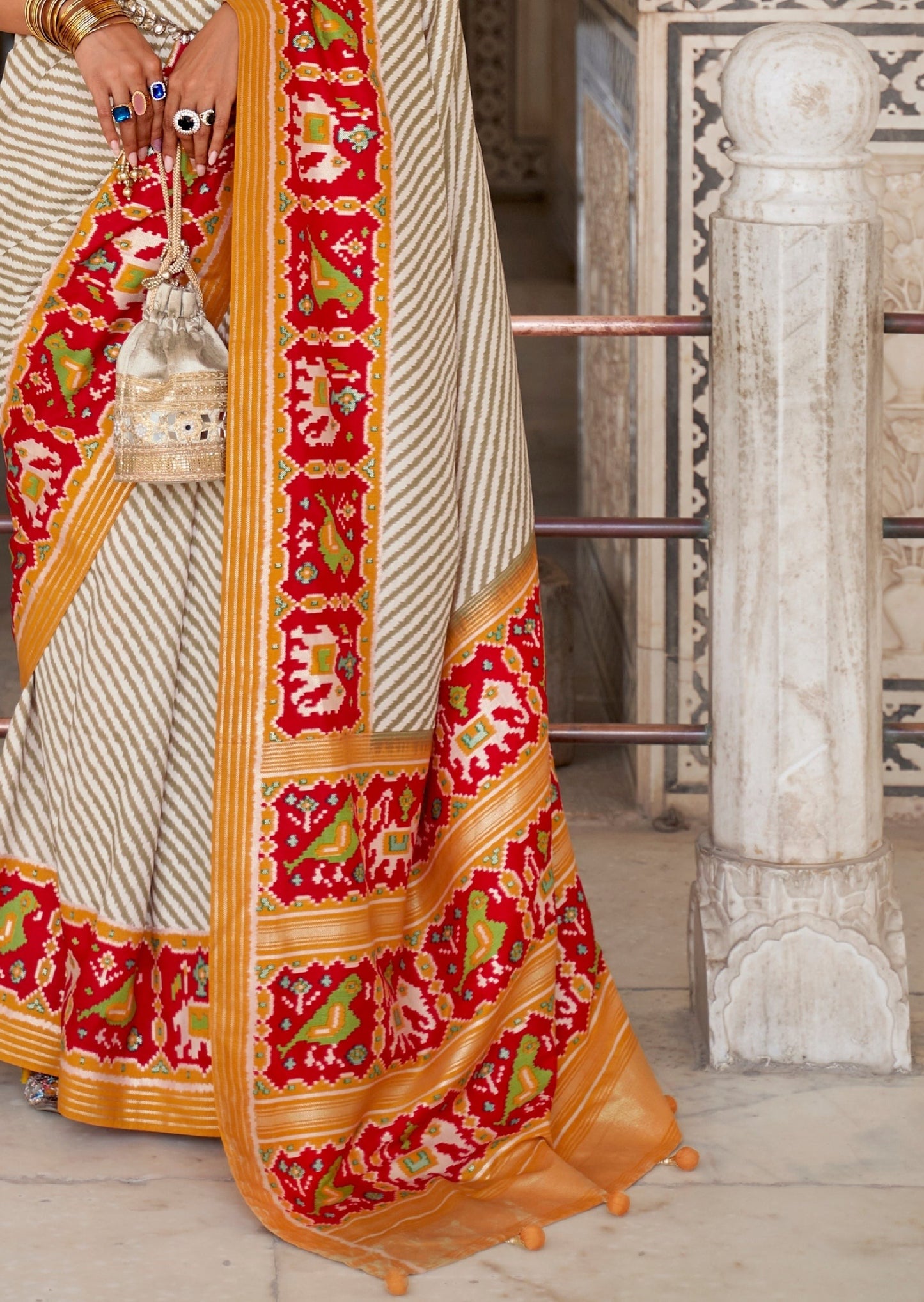 Patan Patola Silk White and Yellow Saree