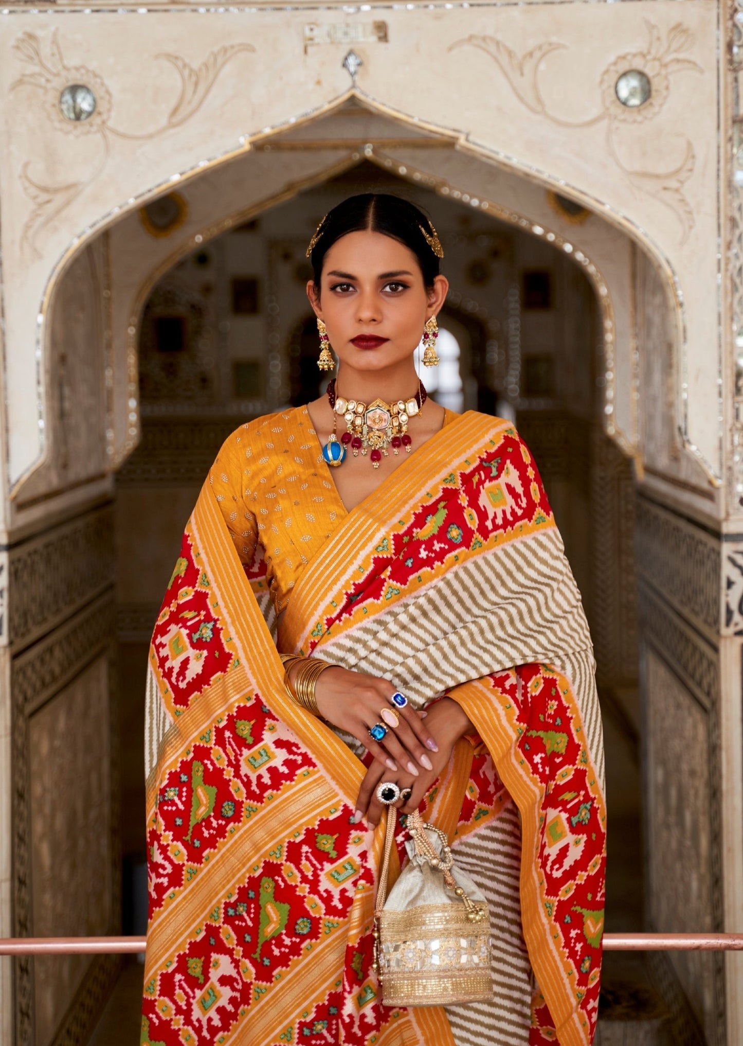 Patan Patola Silk White and Yellow Saree