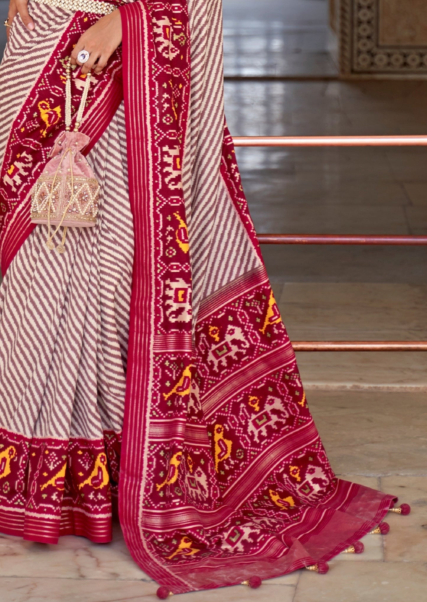 Patola Silk White and Red Ikat Saree