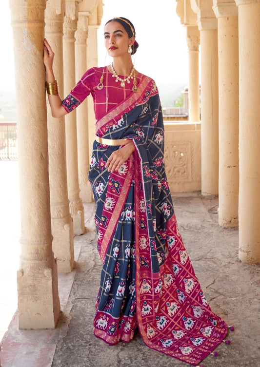 Patan Patola Navy Blue Saree