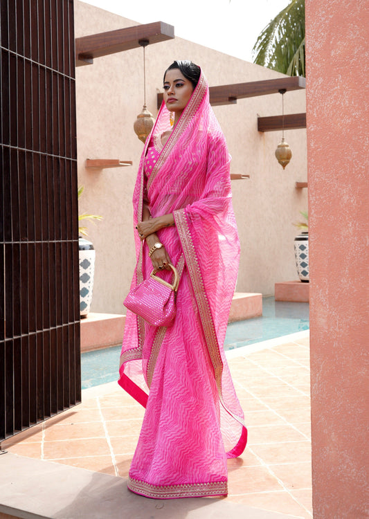 Leheriya Organza saree