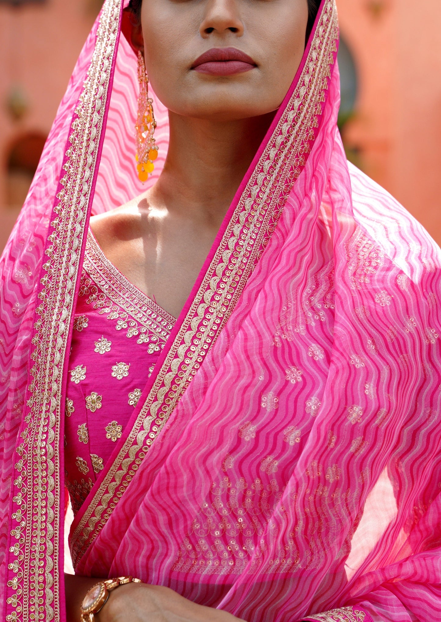 Lehariya Organza Blossom Pink Saree
